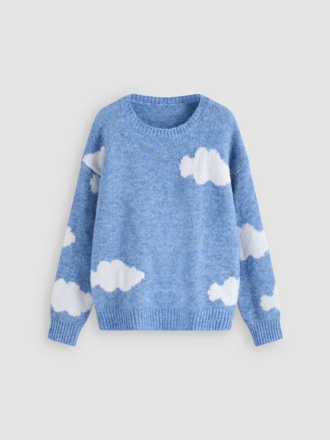 Wool-blend Blue Sky&White Clouds Sweater - Cider