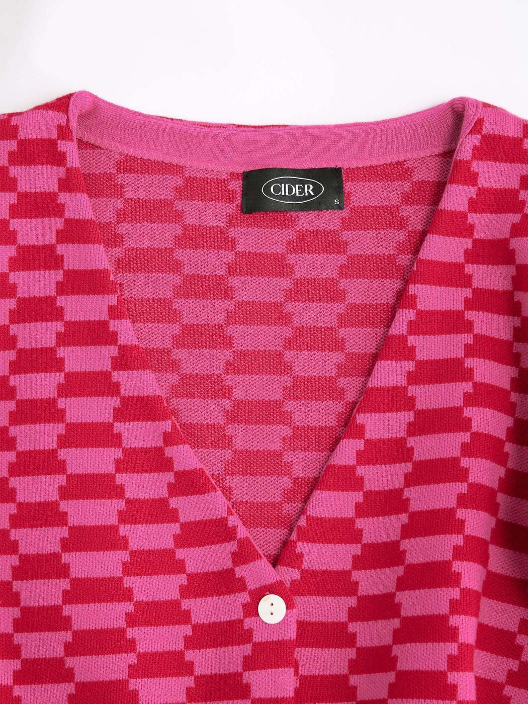 Pink Check Pattern Cropped Cardigan