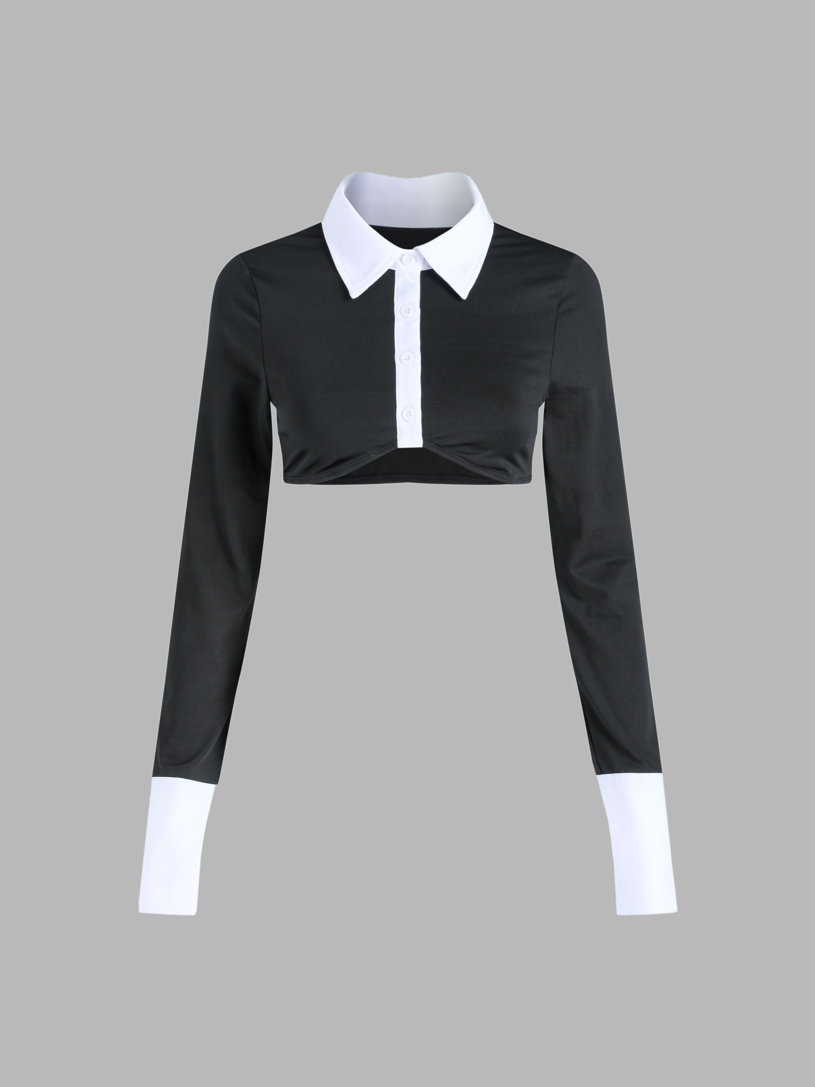Contrast Color Crop Shirt Cider