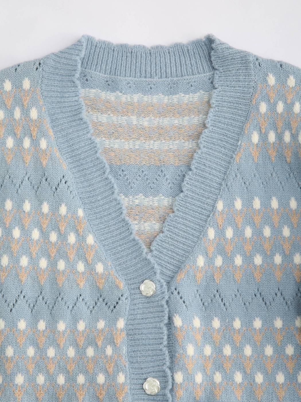 Blue Floral Trim Cardigan For School Daily Casual Coffee Shop