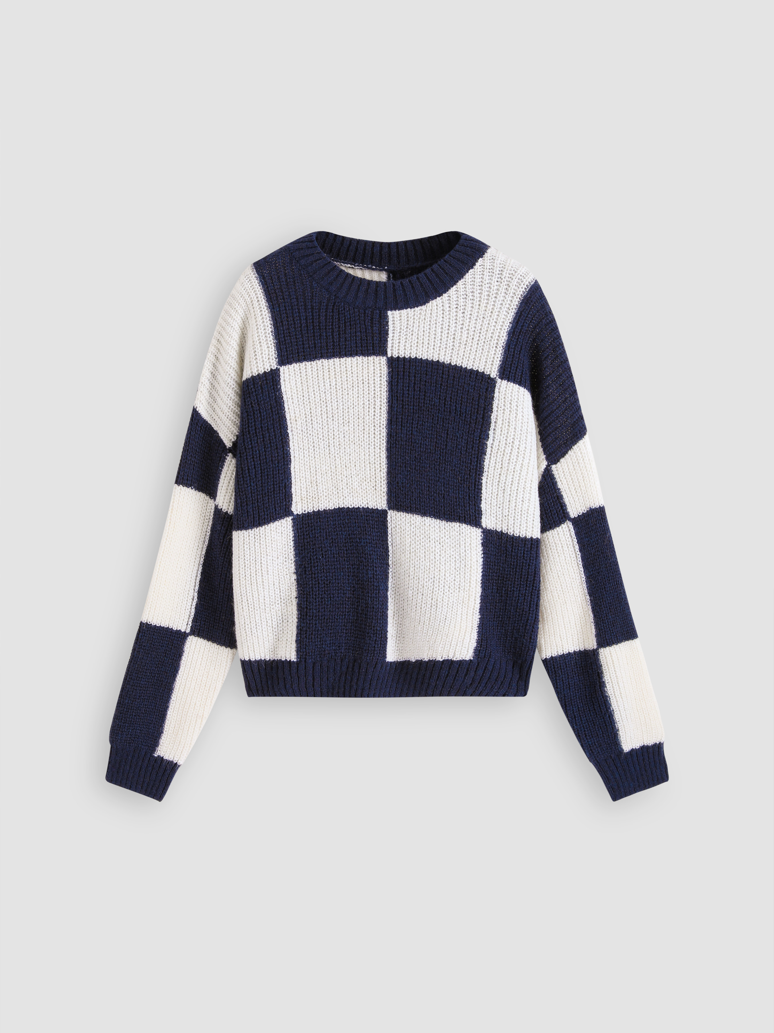 Woolblend Navy Blue Checker Board Sweater Cider