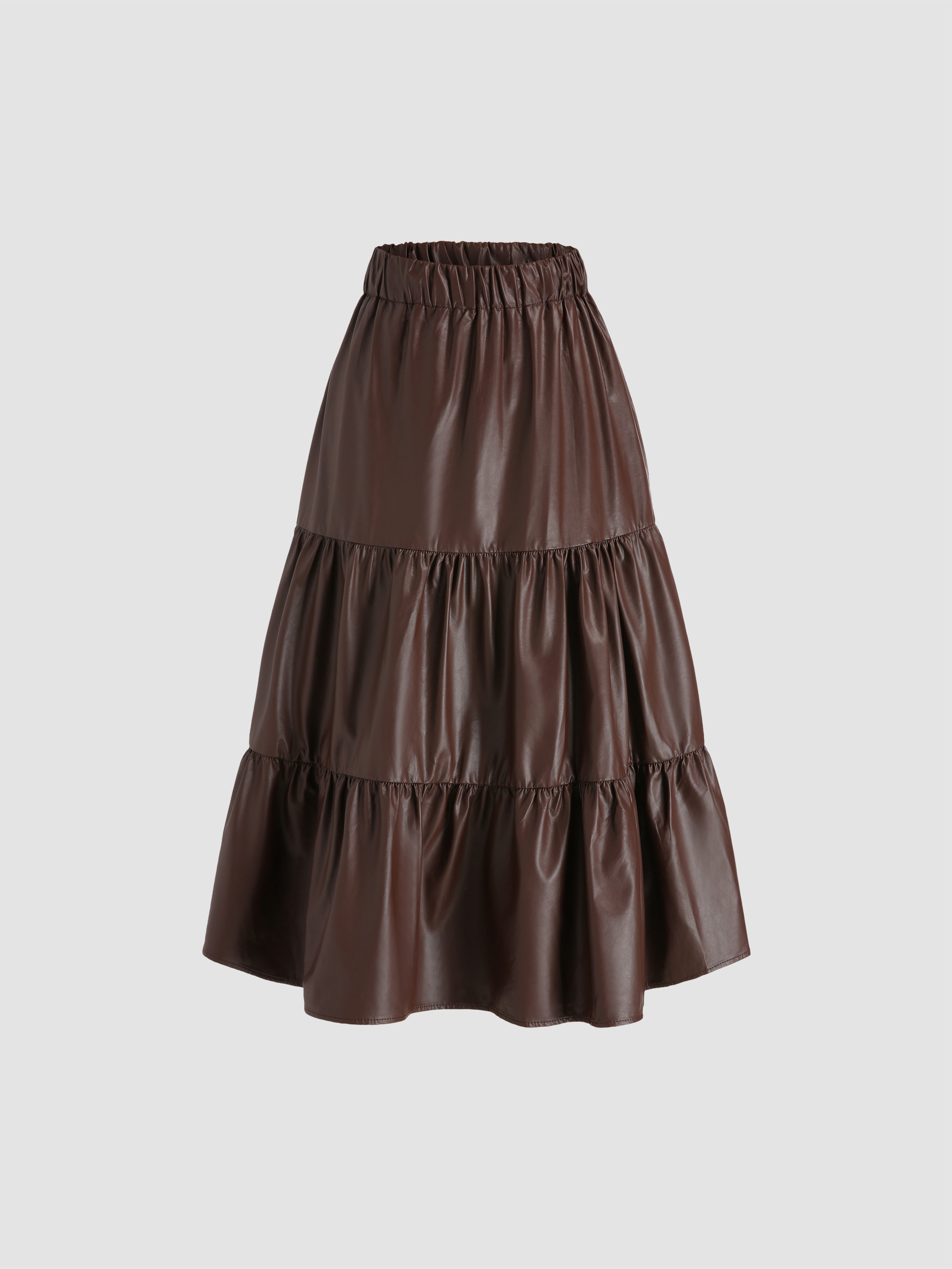 Cider◆ベルト付き フェイクレザー ミディスカート【送料込み】 Faux Leather Black Midi Skirt