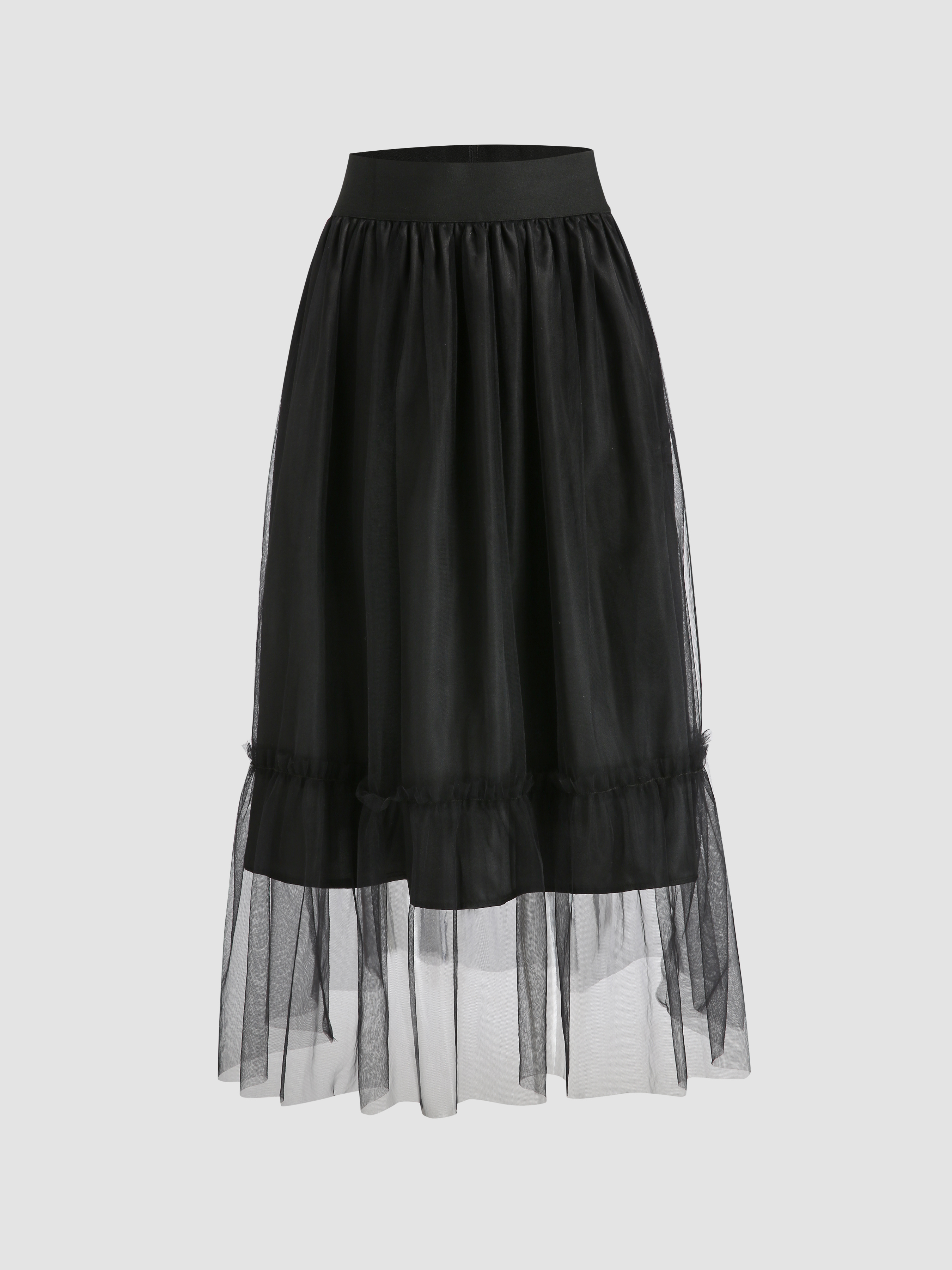 Jupe mi longue noire en tulle uni