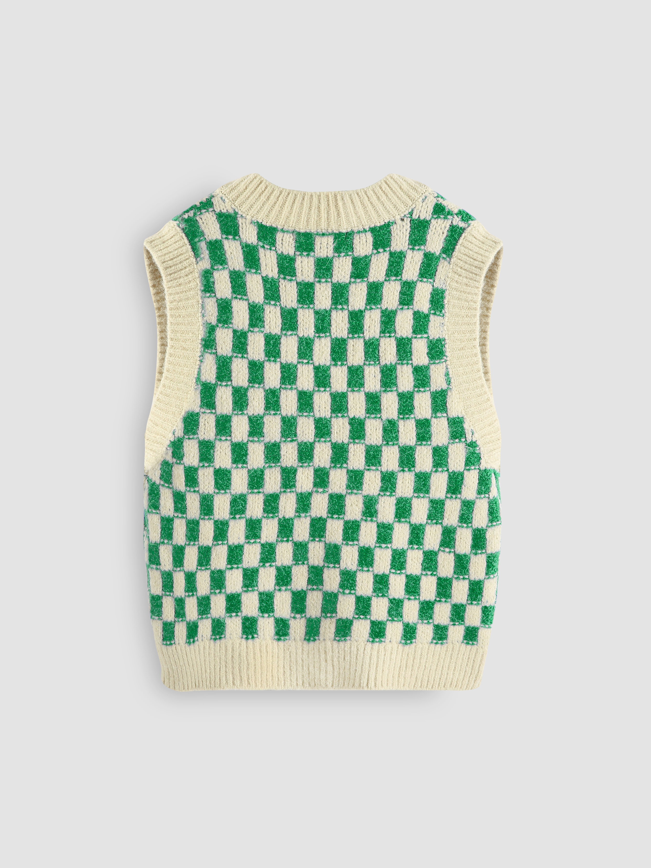 Green Check Pattern Knit Vest