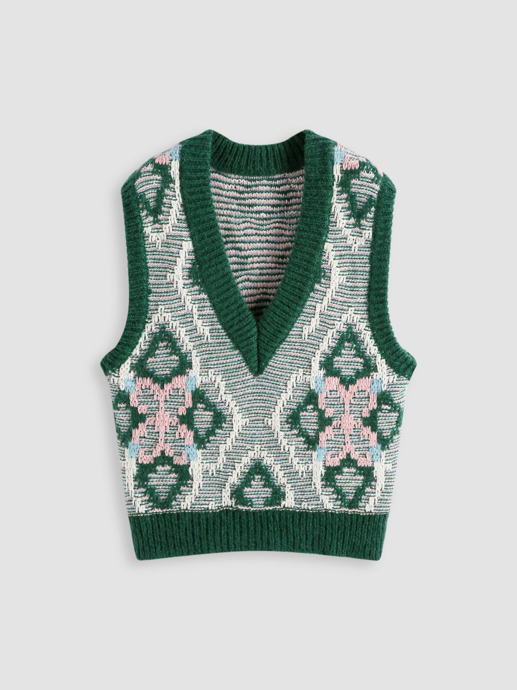Grüne Strickweste mit Argyle-Print