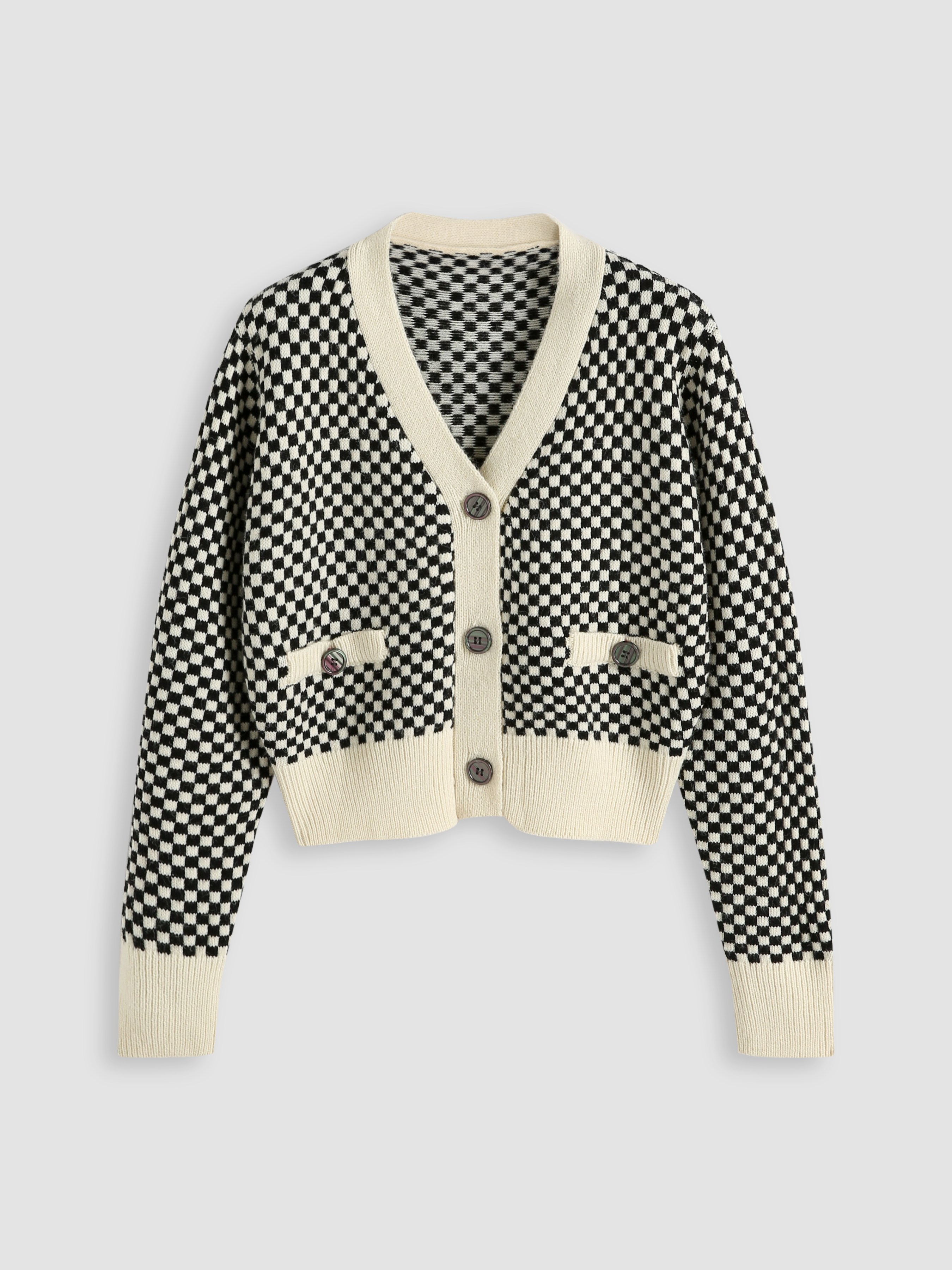 Checker Board Knitted Cardigan - Cider Checker Board Knitted Cardigan - Cider