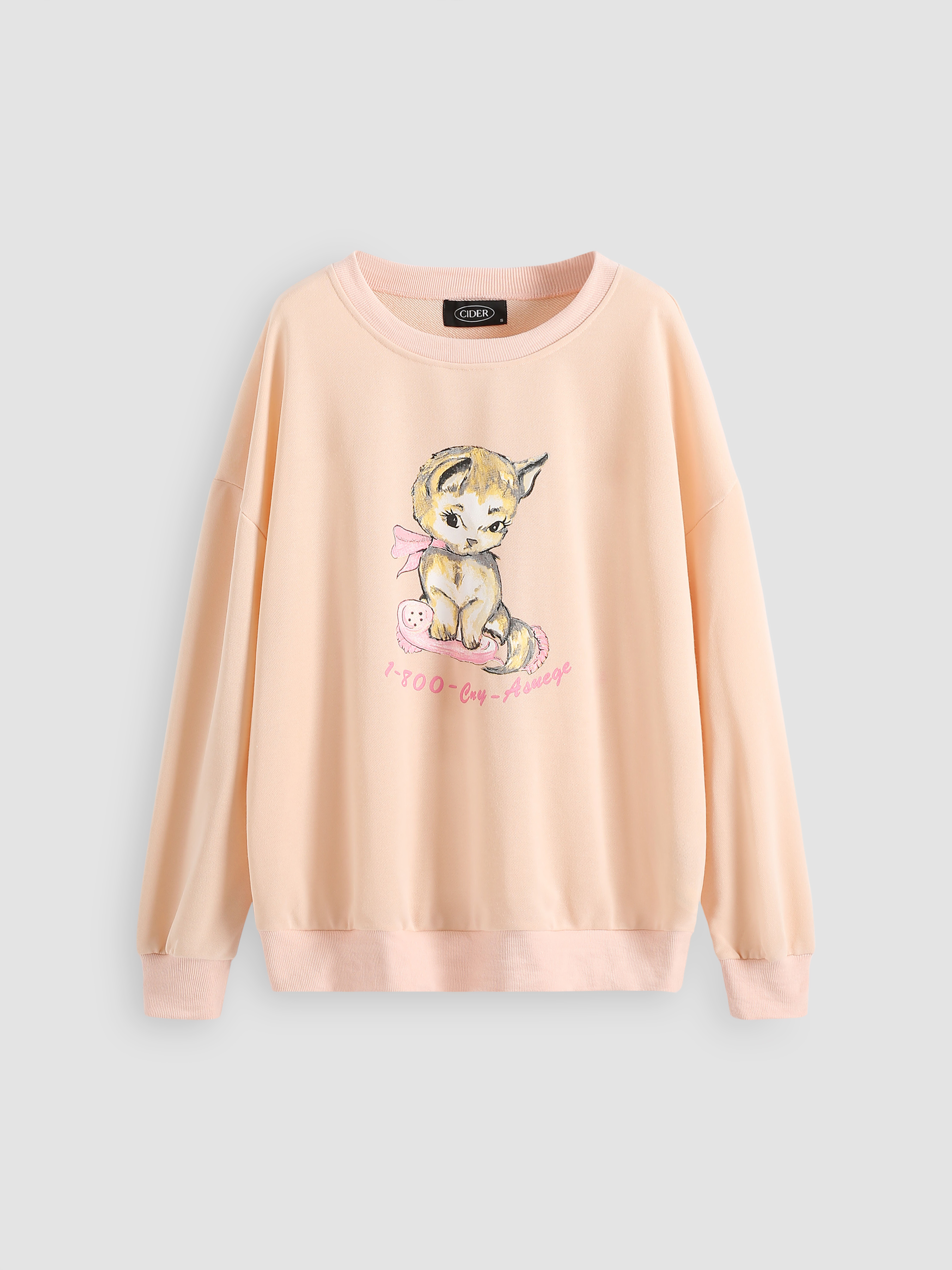 Lovely Cat Pattern Sweatshirt Cider