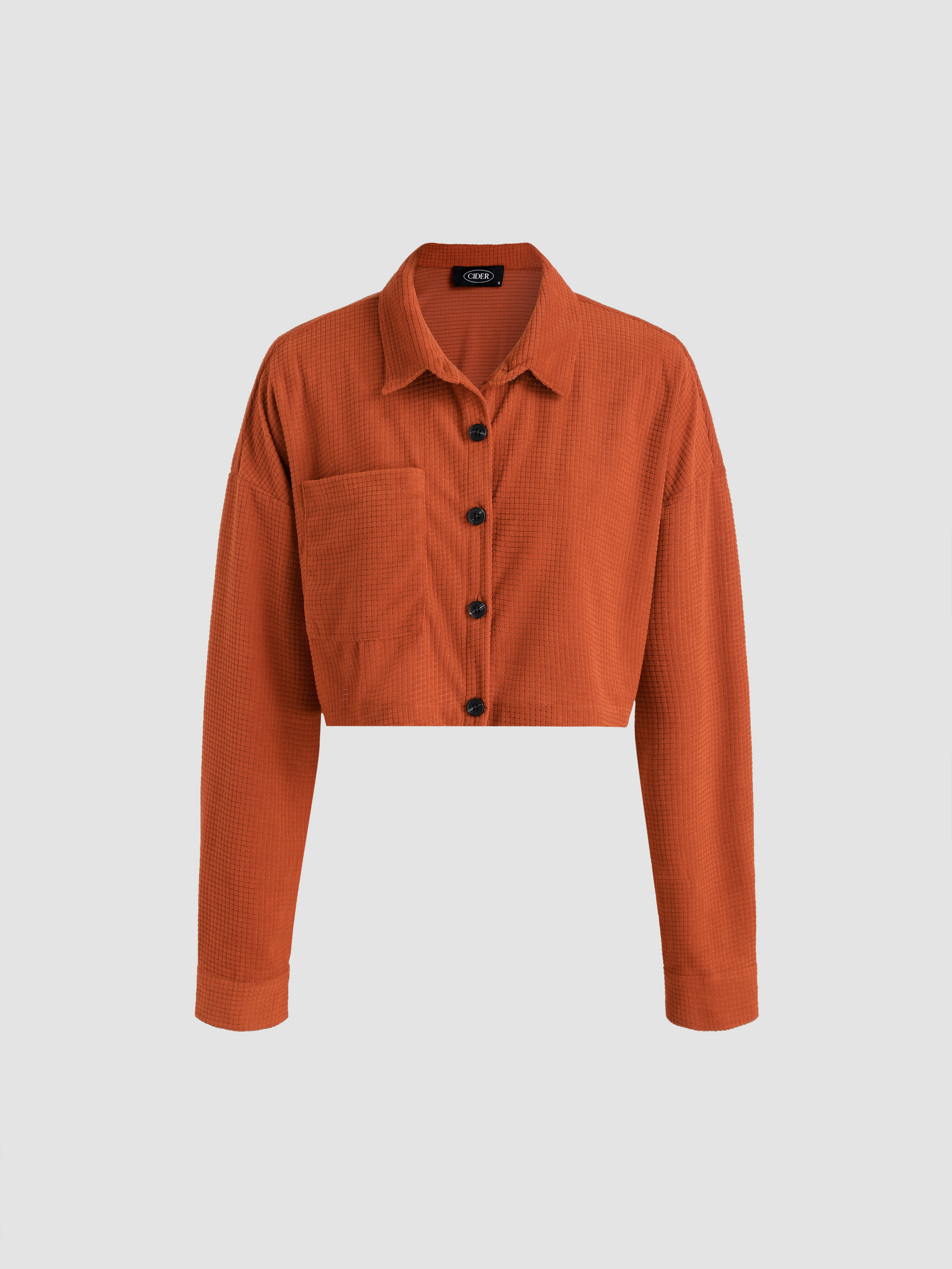 【DISCERNMENT】Bio crop shirt Brown Solid Crop Shirt
