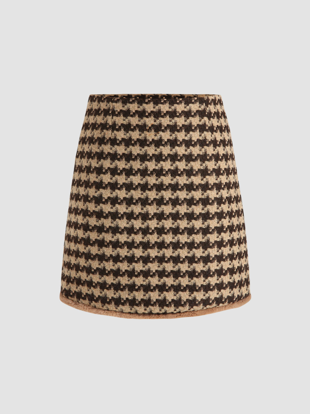 Fuzzy Trimmed Tweed Mini Skirt - Cider