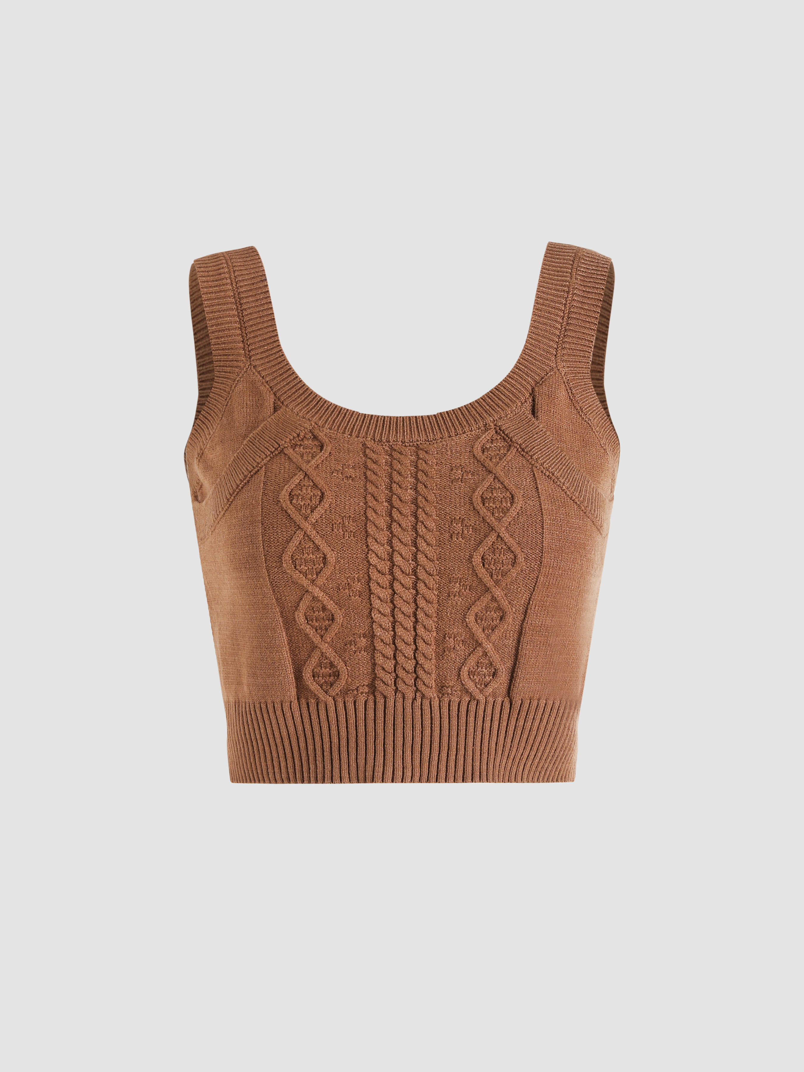 Brown Texture Knit Crop Top - Cider