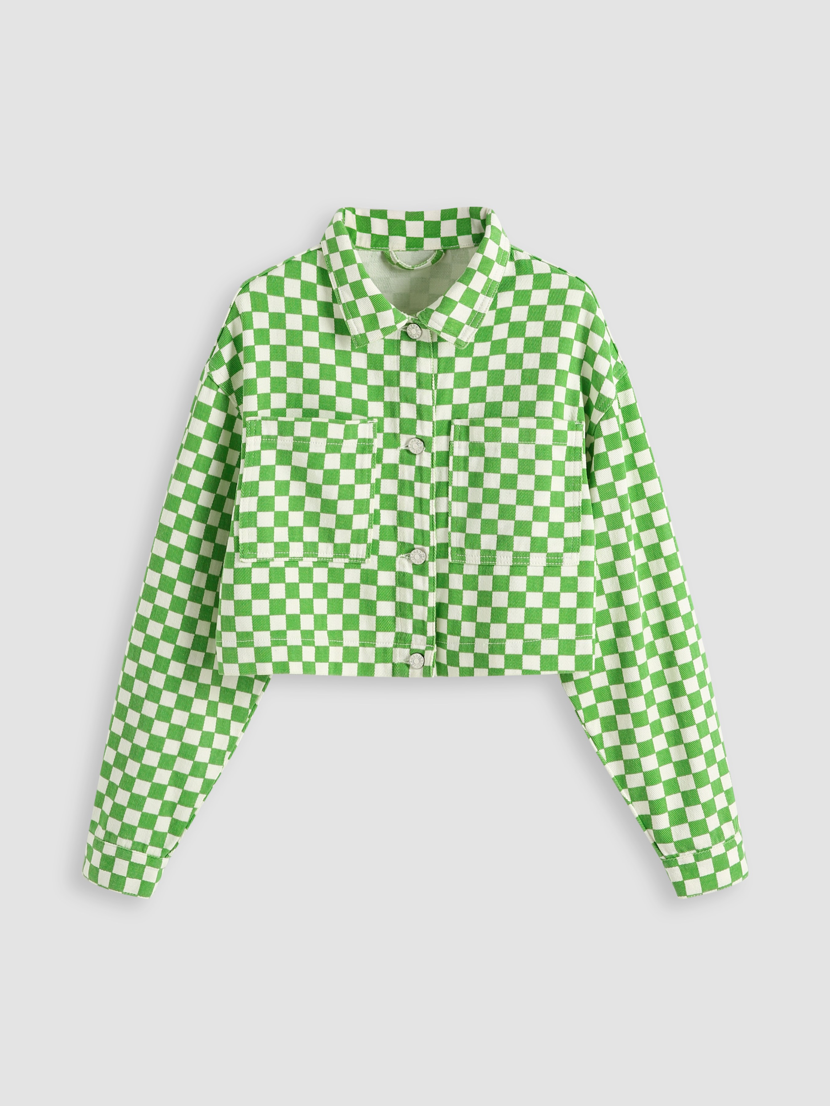 Green Checkerboard Denim Jacket Cider
