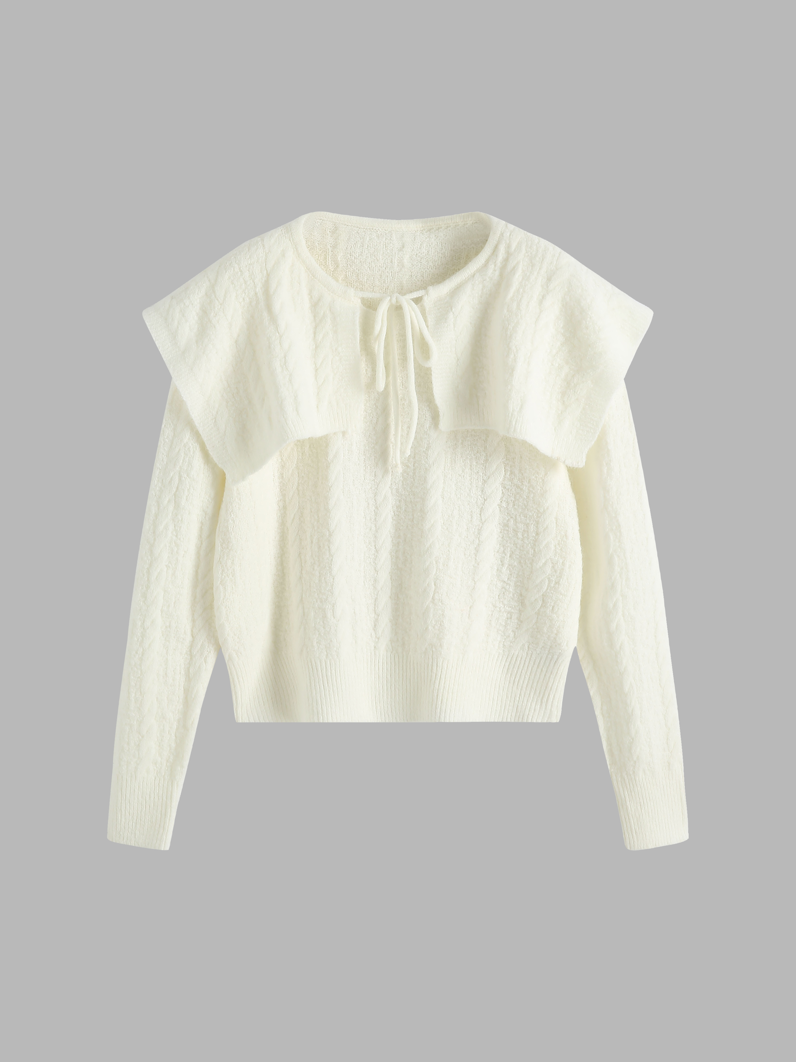 Knit Fabric Wool blend Solid Cable Knit Tie Front Sweater For Vacation