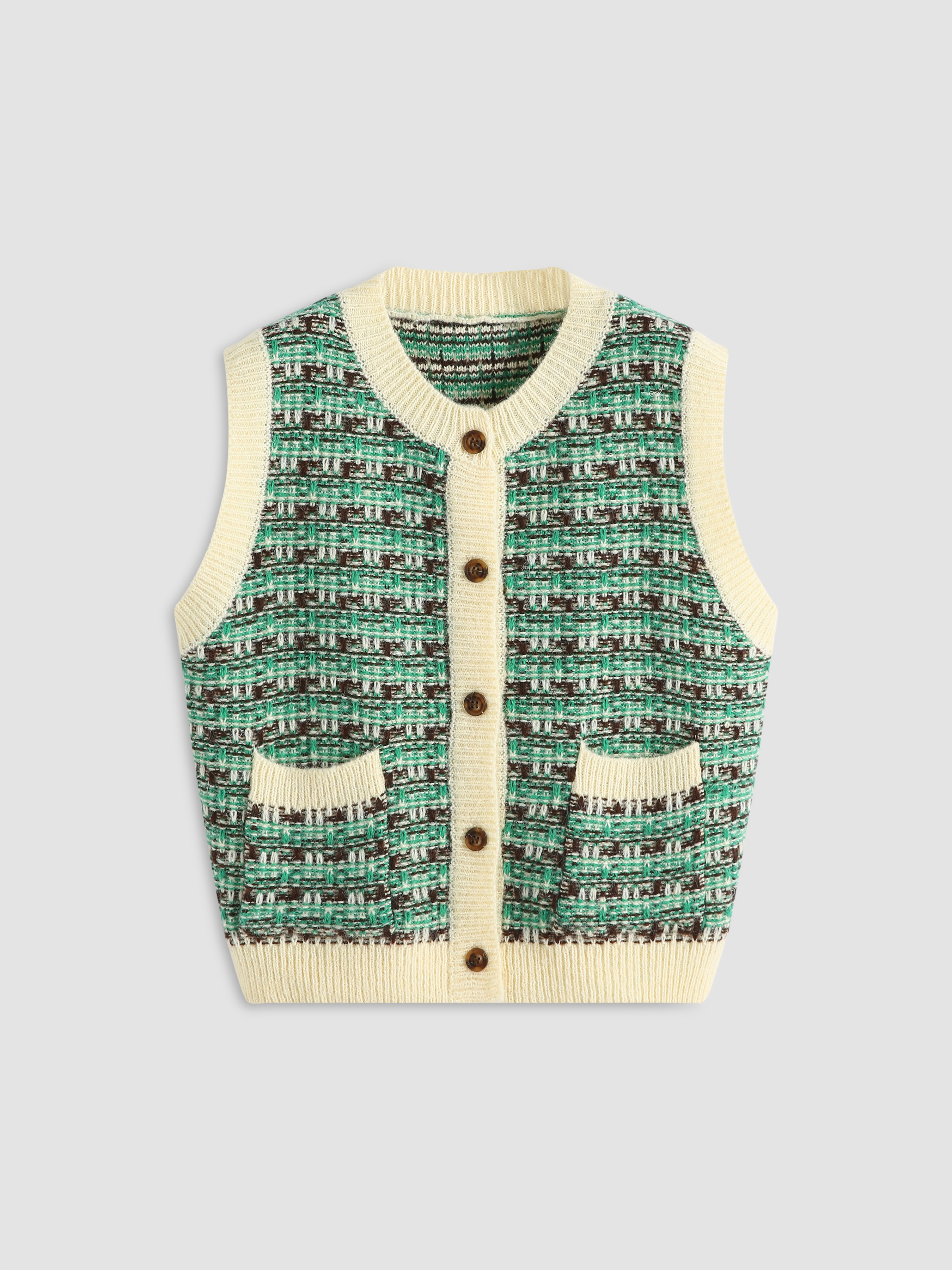 Pocket Tweed Knit Vest Cider