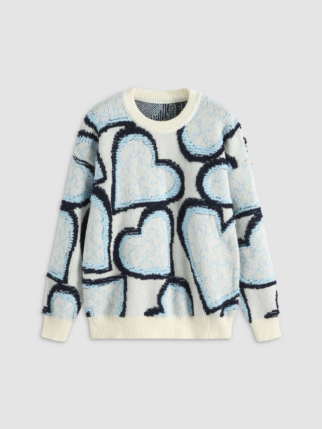 Colorful Heart Print Sweater - Cider