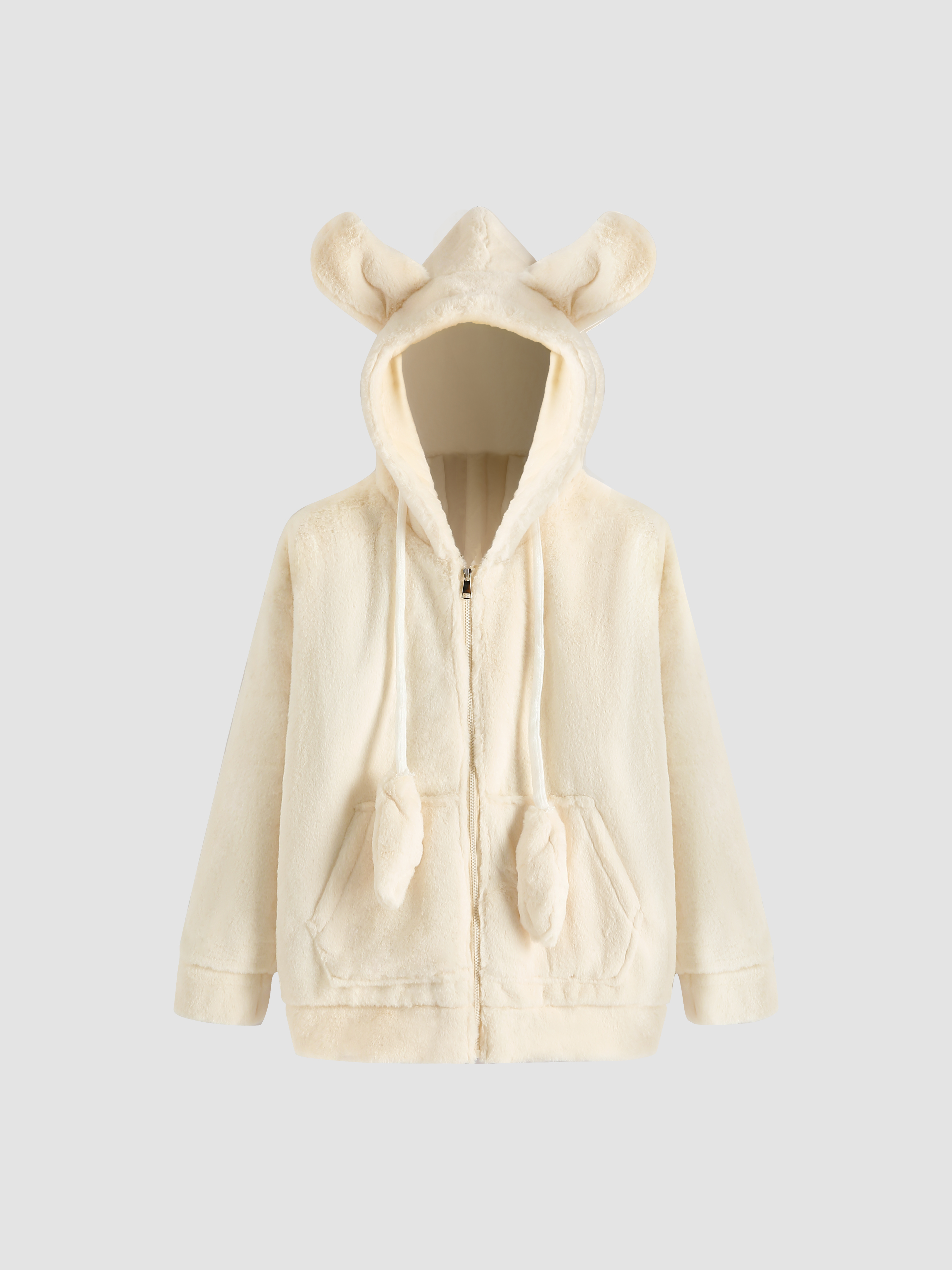 Solid Hooded 3D Rabbit Ear Decor Coat