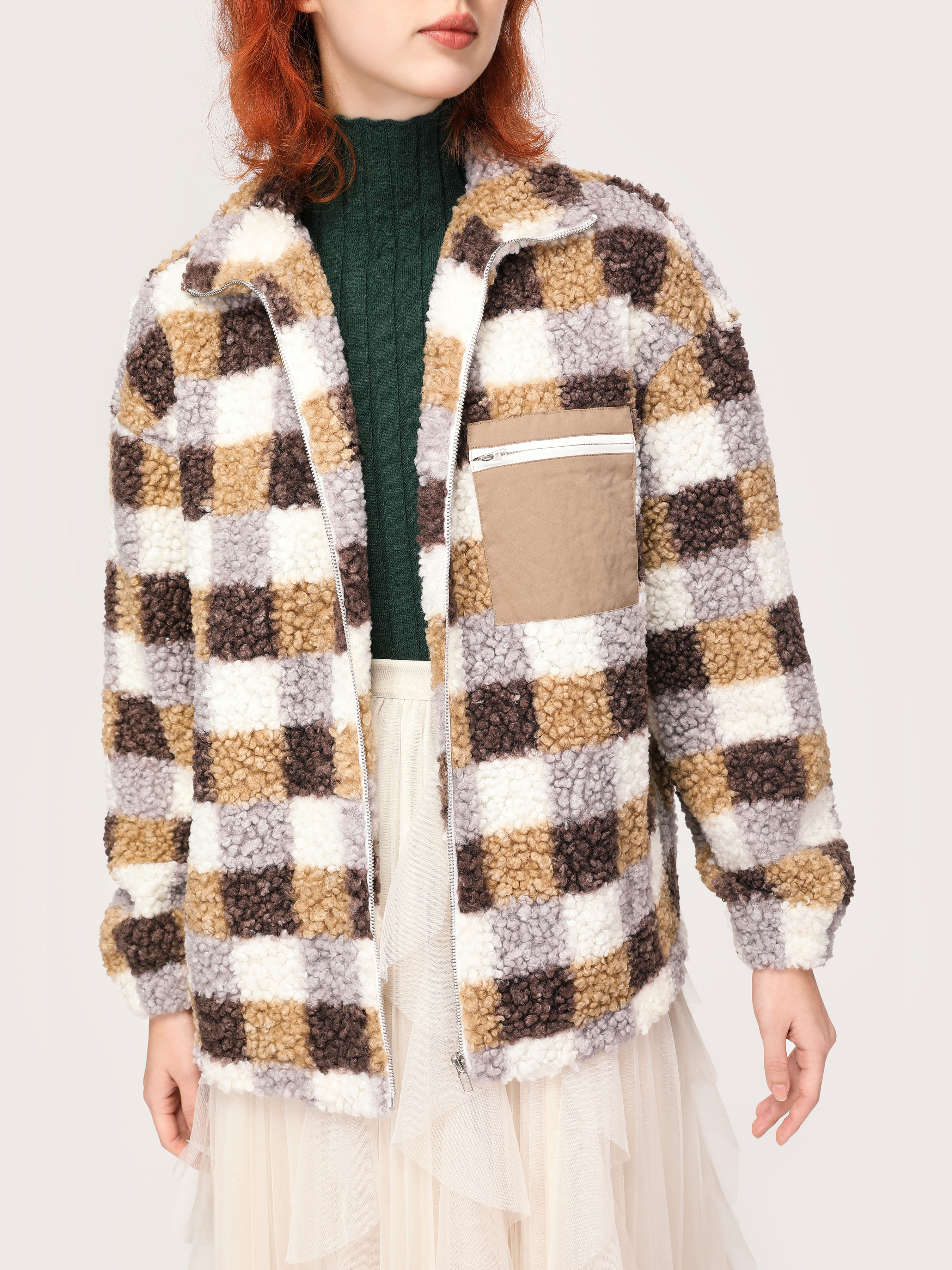 In The Woods Checkered Sherpa Coat
