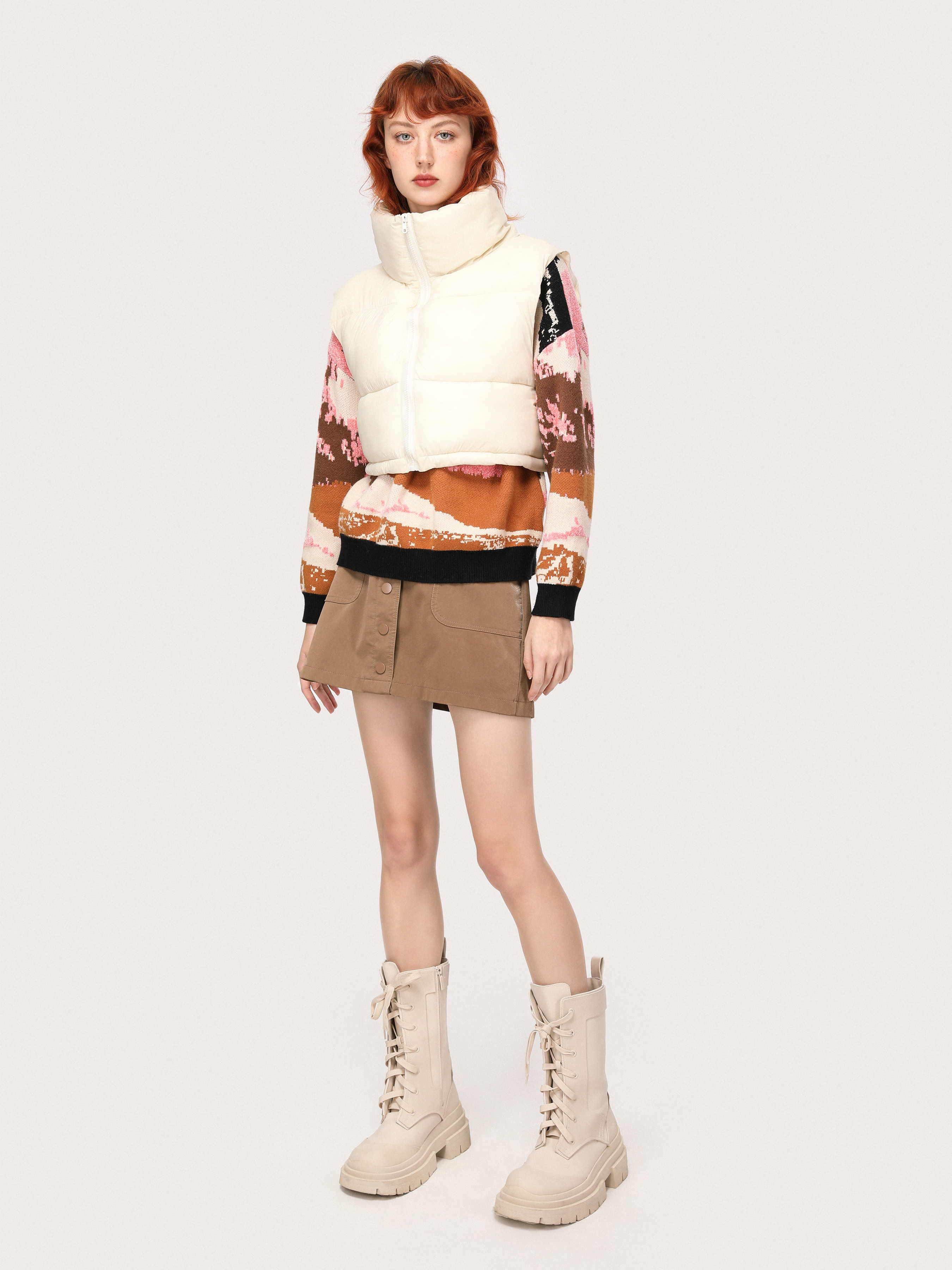 Cream Puff Cropped Puffer Vest - Cider