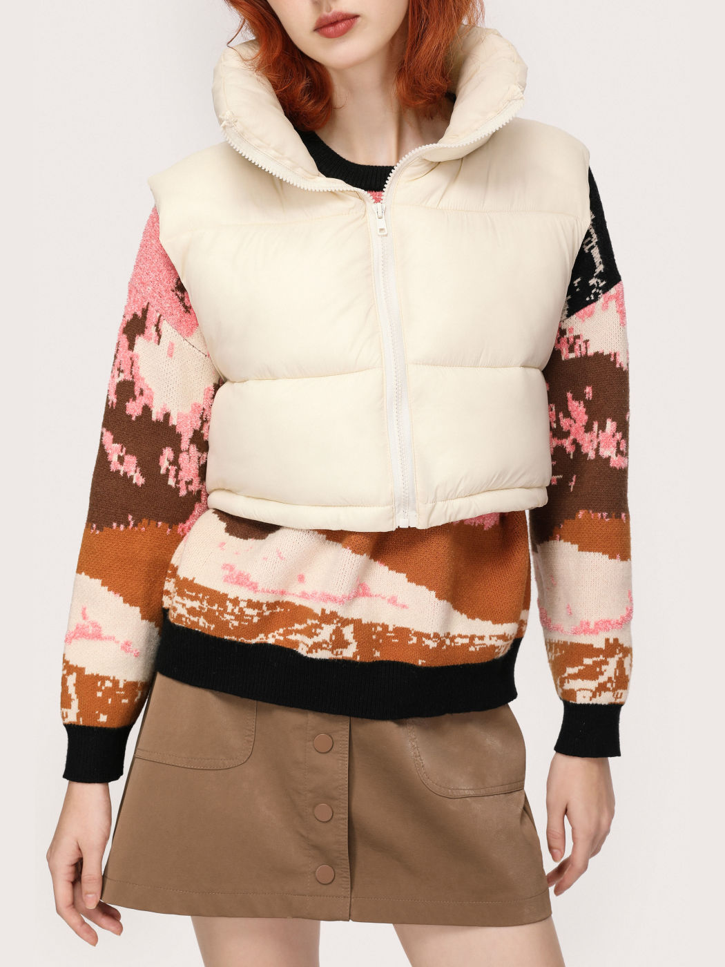  Sahne-Puff Cropped Puffer Weste