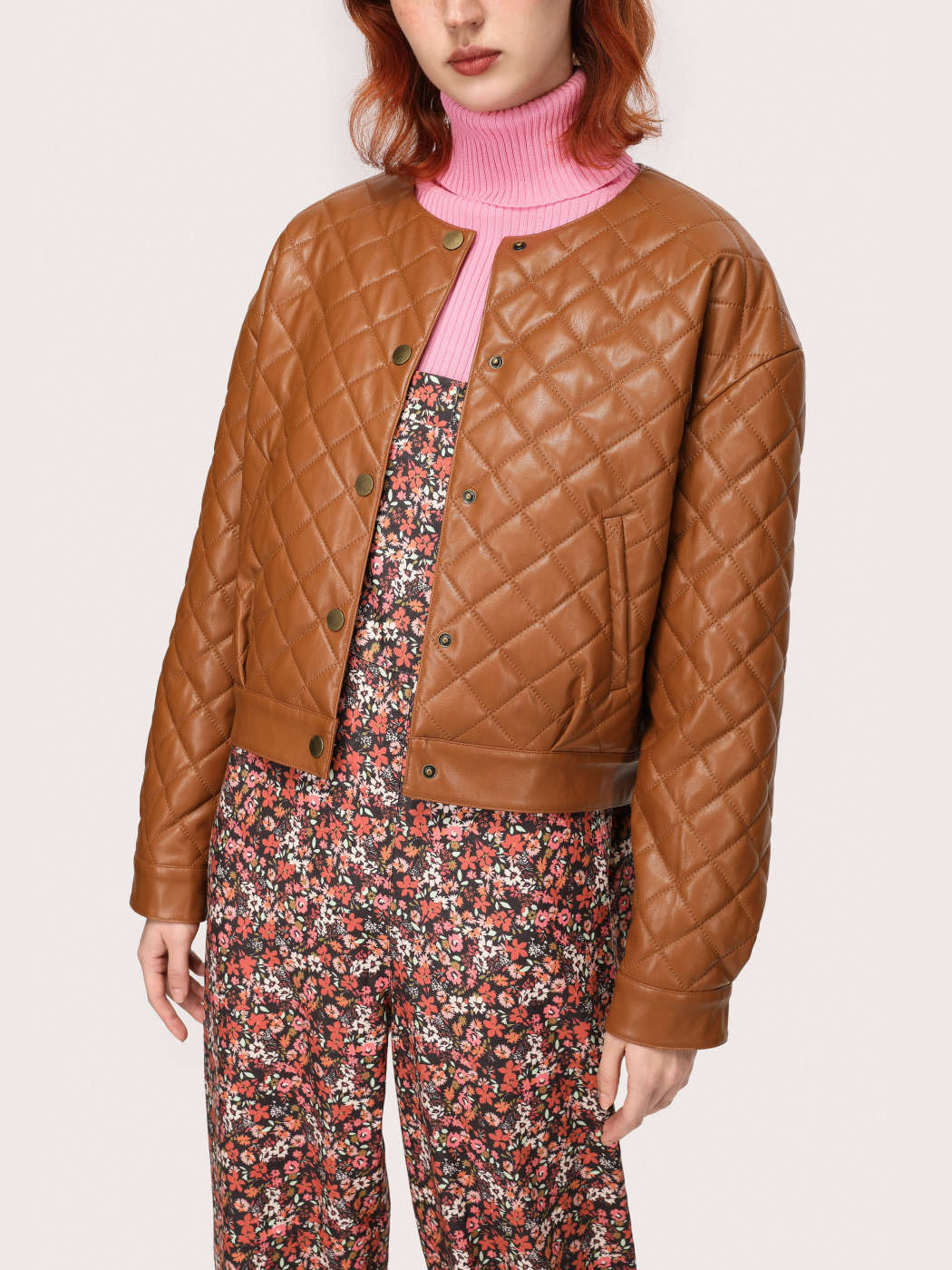 Road Trip Chic Quilted Faux Leather Jacket - Cider