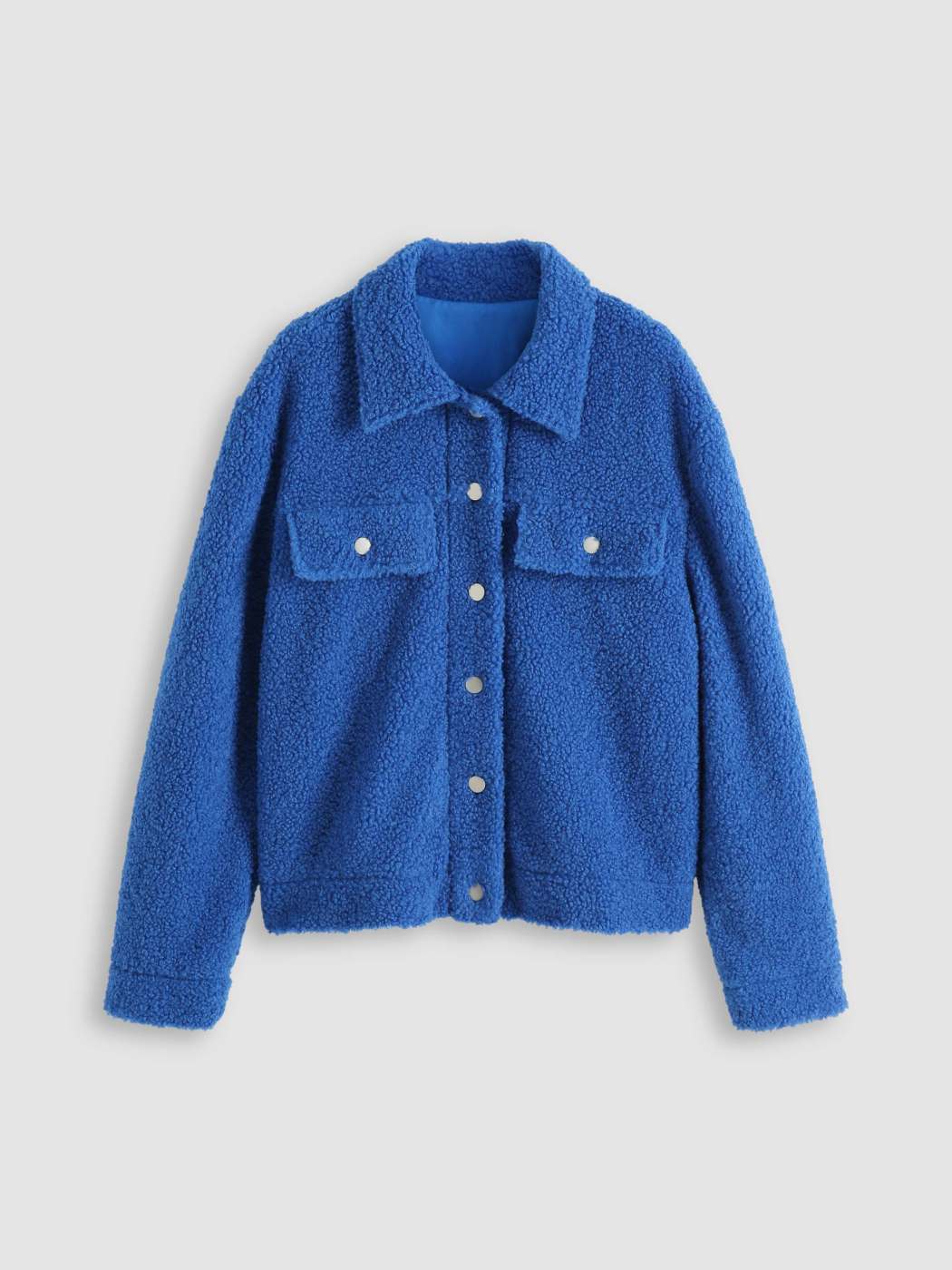 Blaue Oversized Sherpa-Jacke Sehen