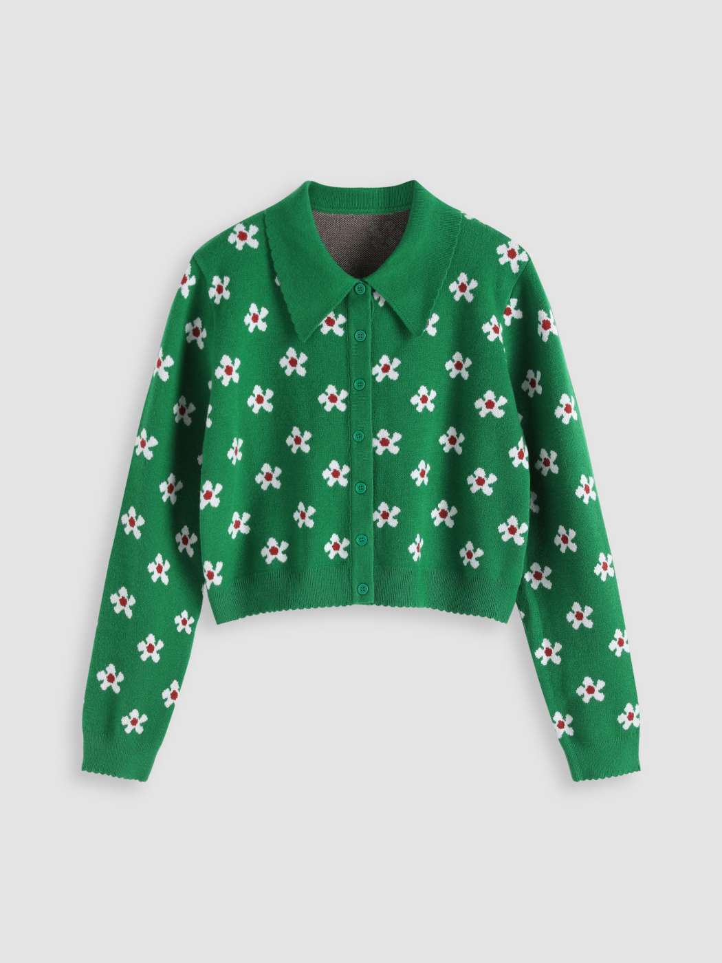 Grüner Strickpullover mit Blumenmuster Cider