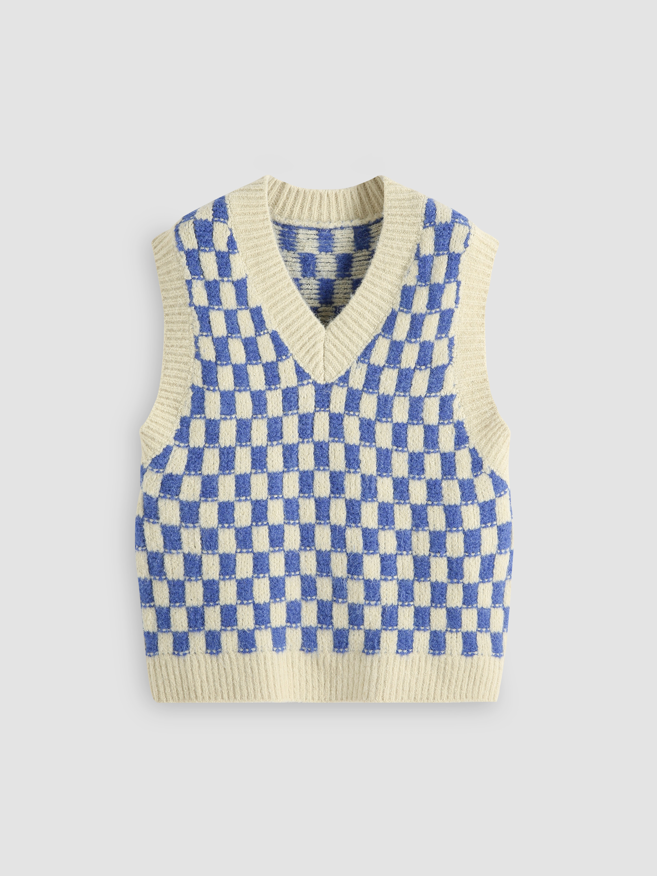 Blue Checker Board Knit Vest Cider