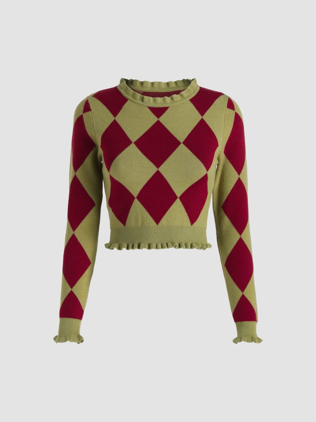 Grüner Kurzpullover mit Argyle-Print