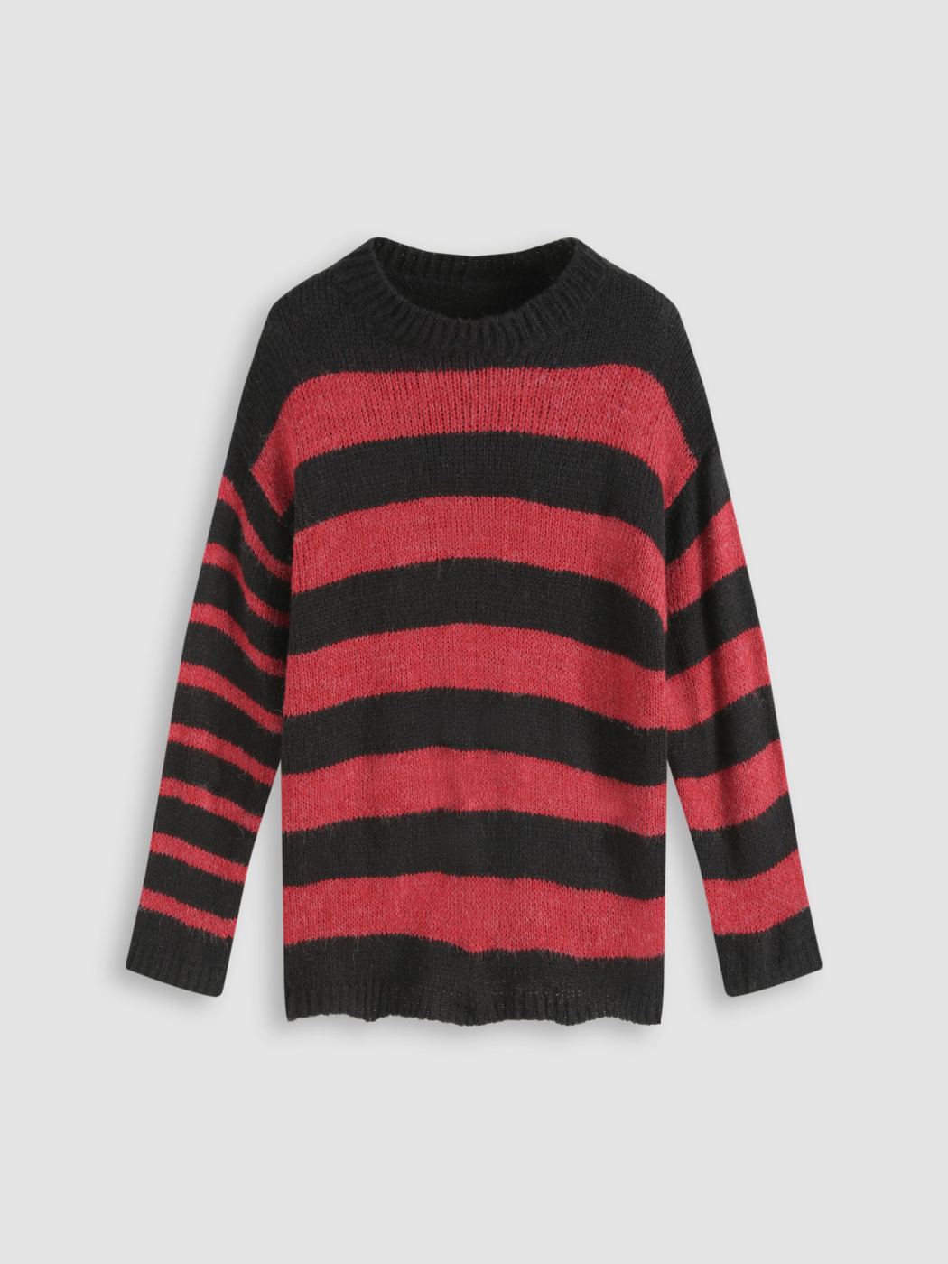 Pullover mit schwarzen und roten Streifen