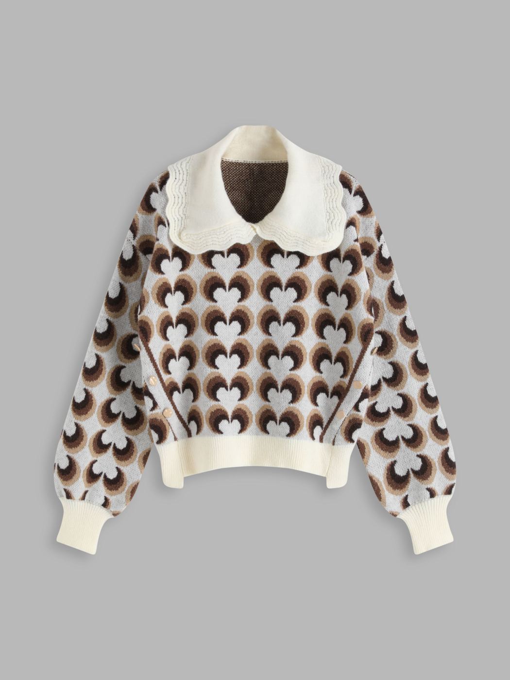Heart Wave Ruffle Hem Sweater