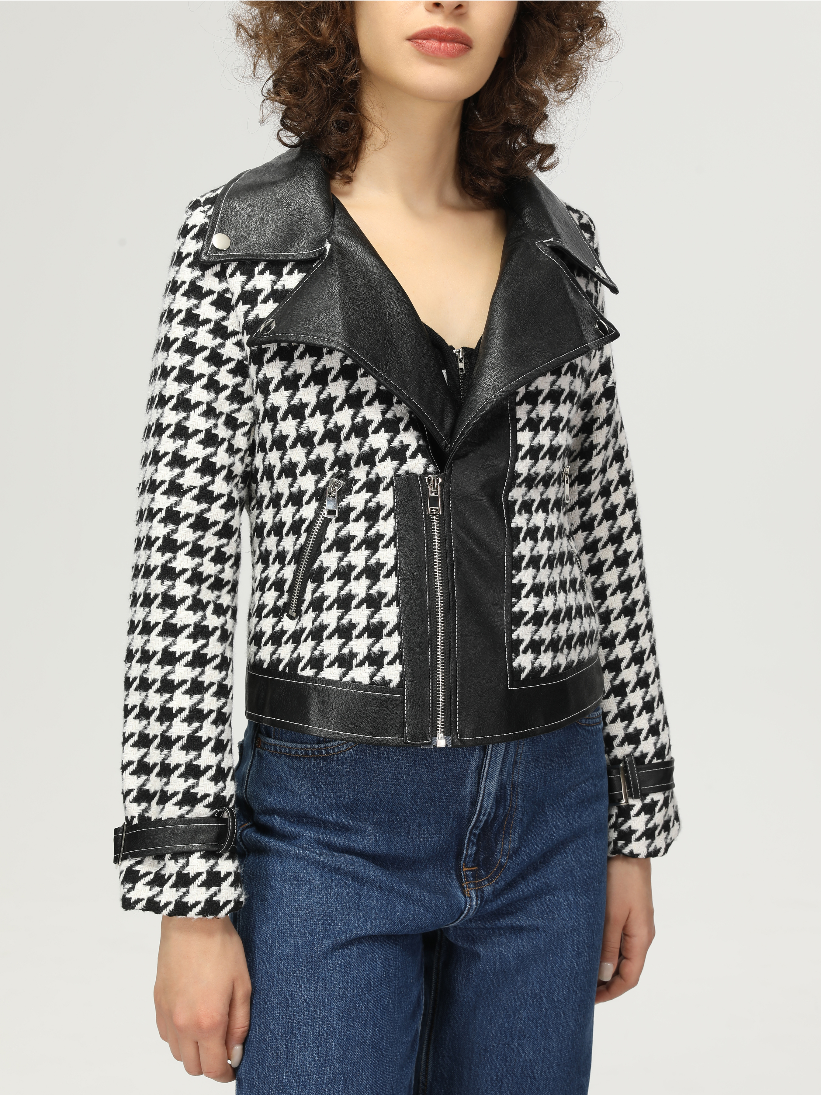 Houndstooth deals moto jacket