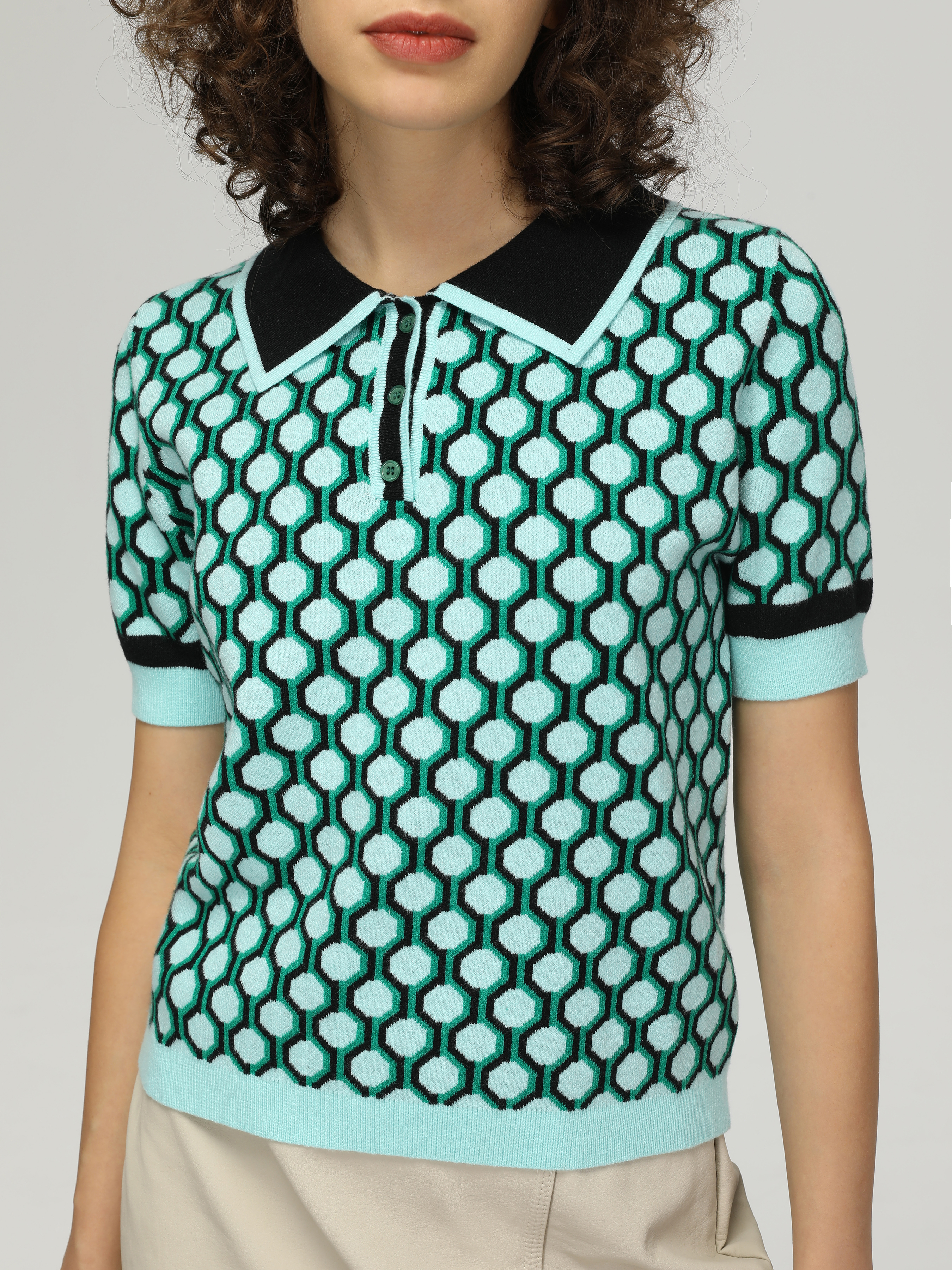 トップス Geometric Pattern Knitted Top Geometric Pattern Knitted Top -gray- – OBLIGE