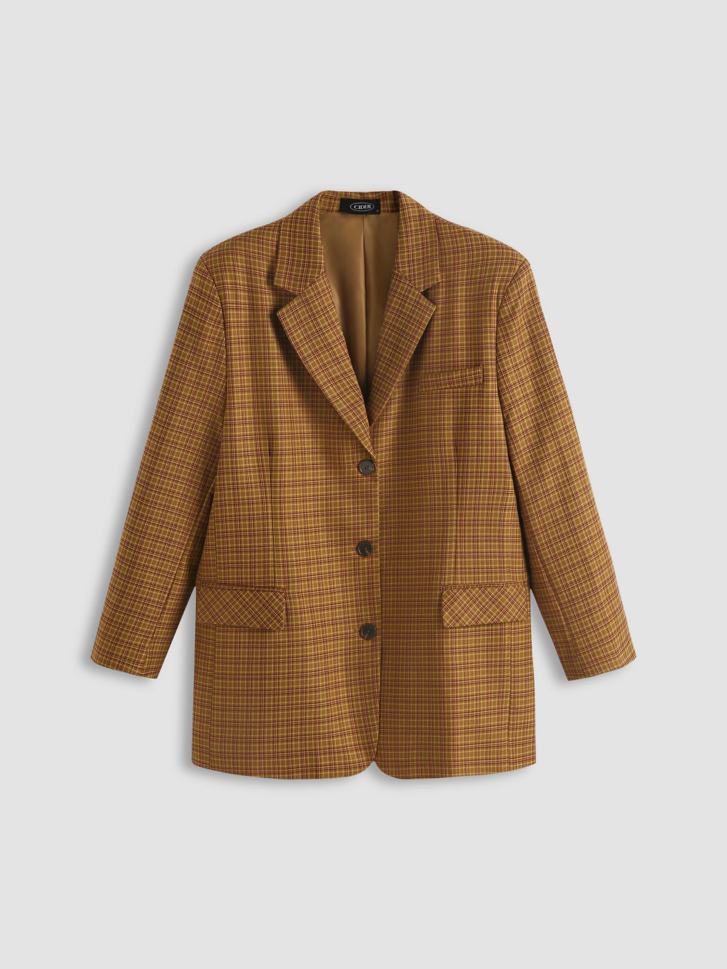 Camel Plaid Pattern Blazer