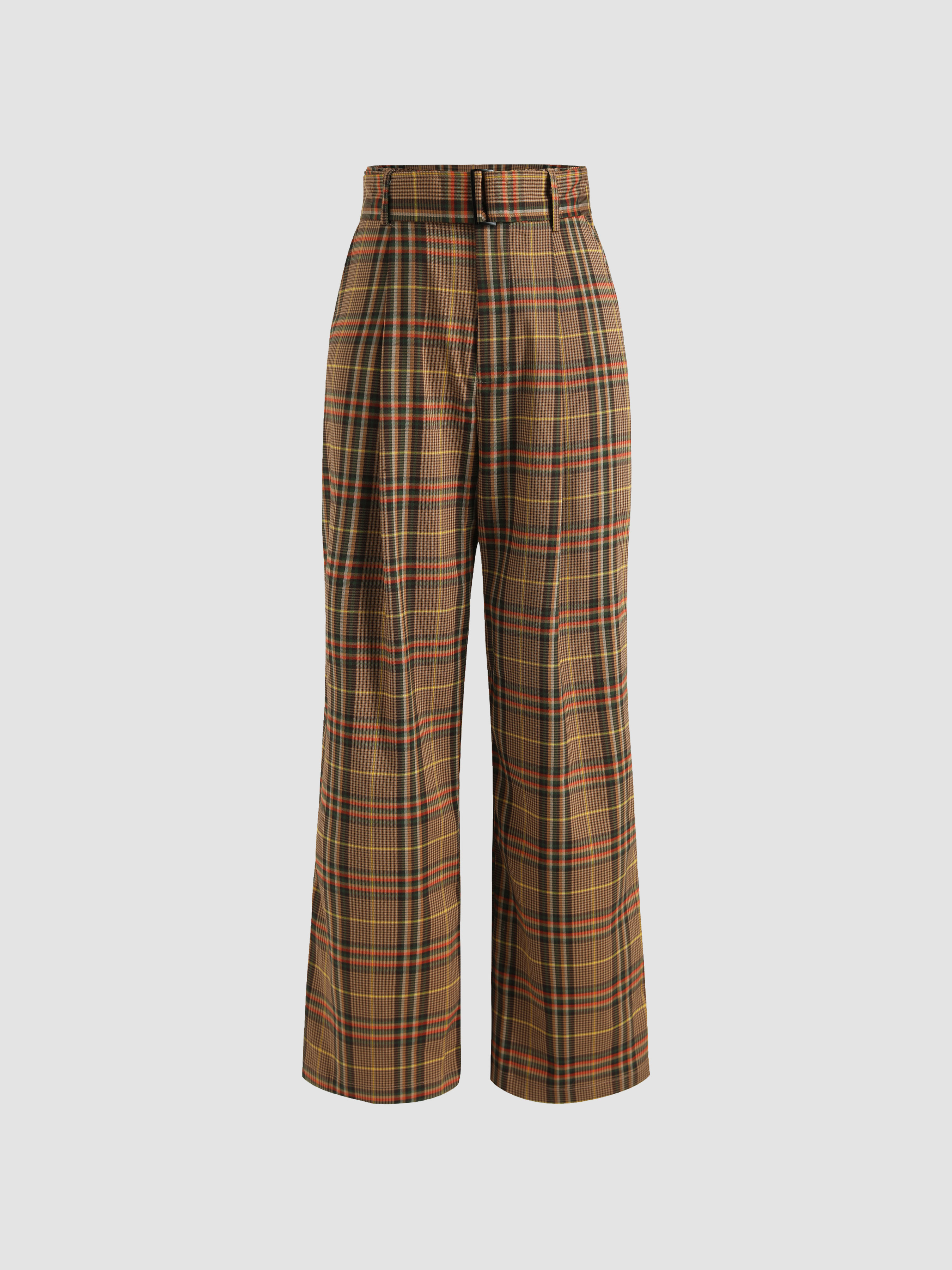 Plaid Straight Leg Trousers For School Daily Casual