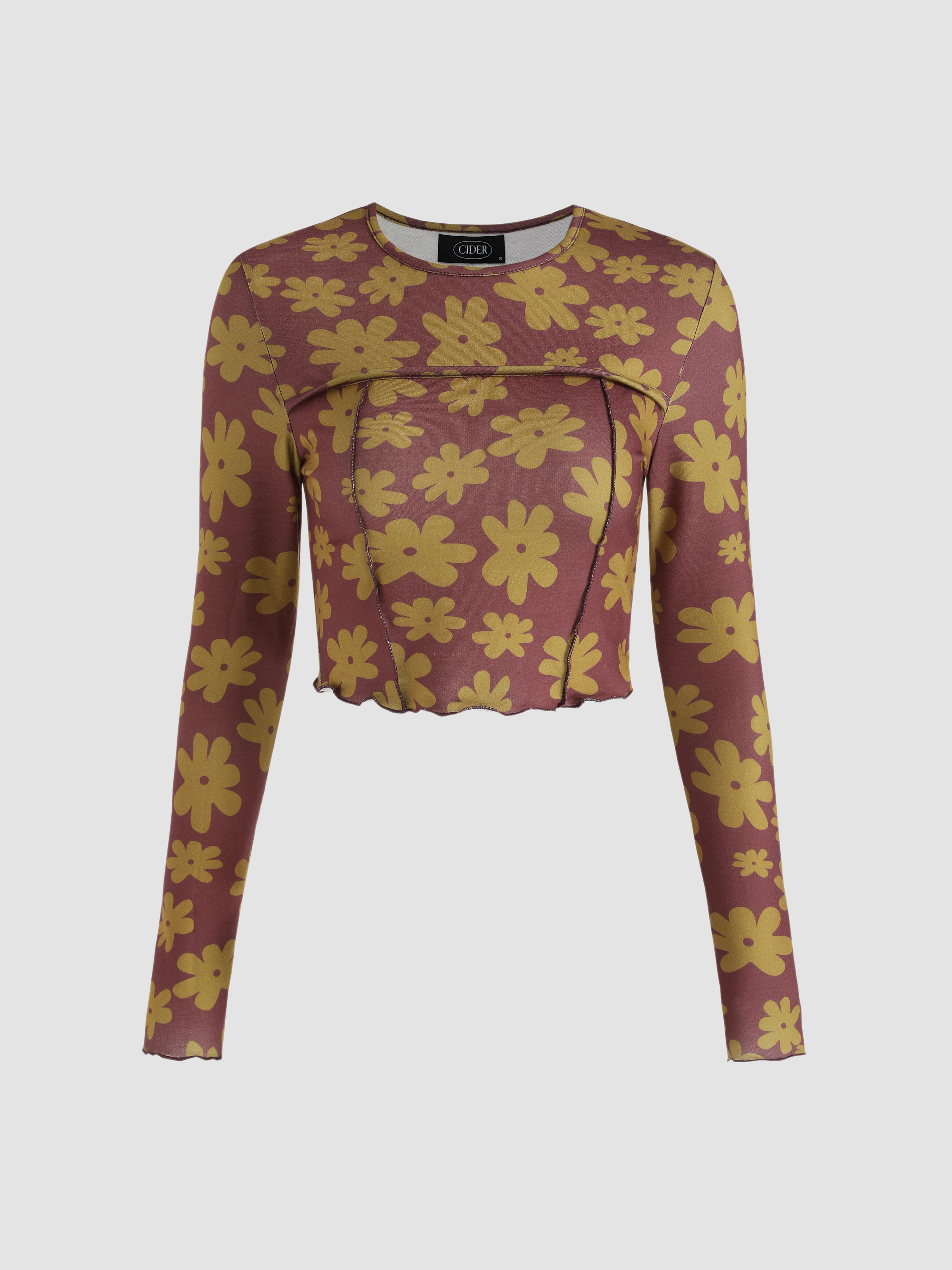 Yellow Flower Crop Top For Daily Casual Home