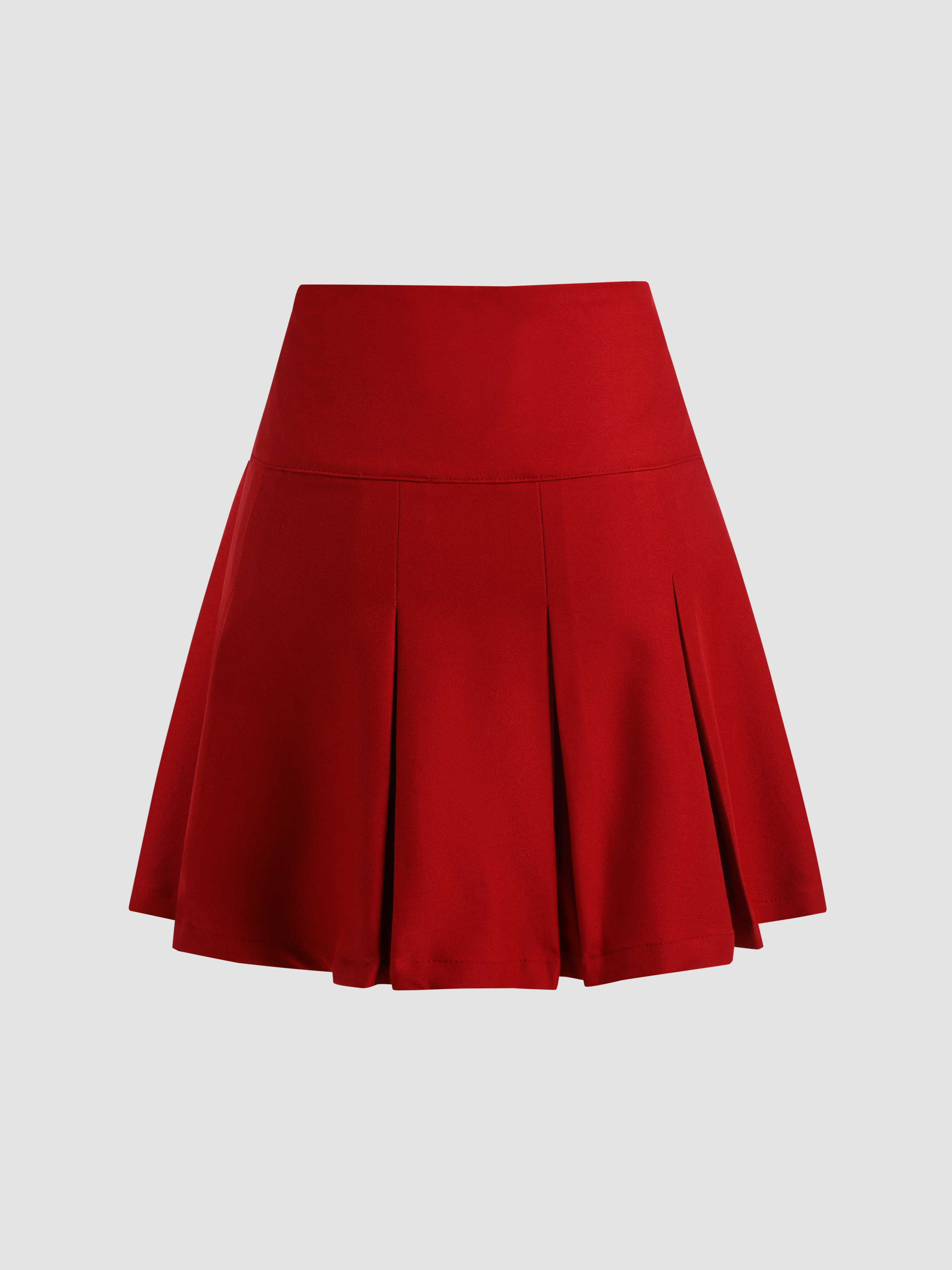 Red Pleated Mini Skirt