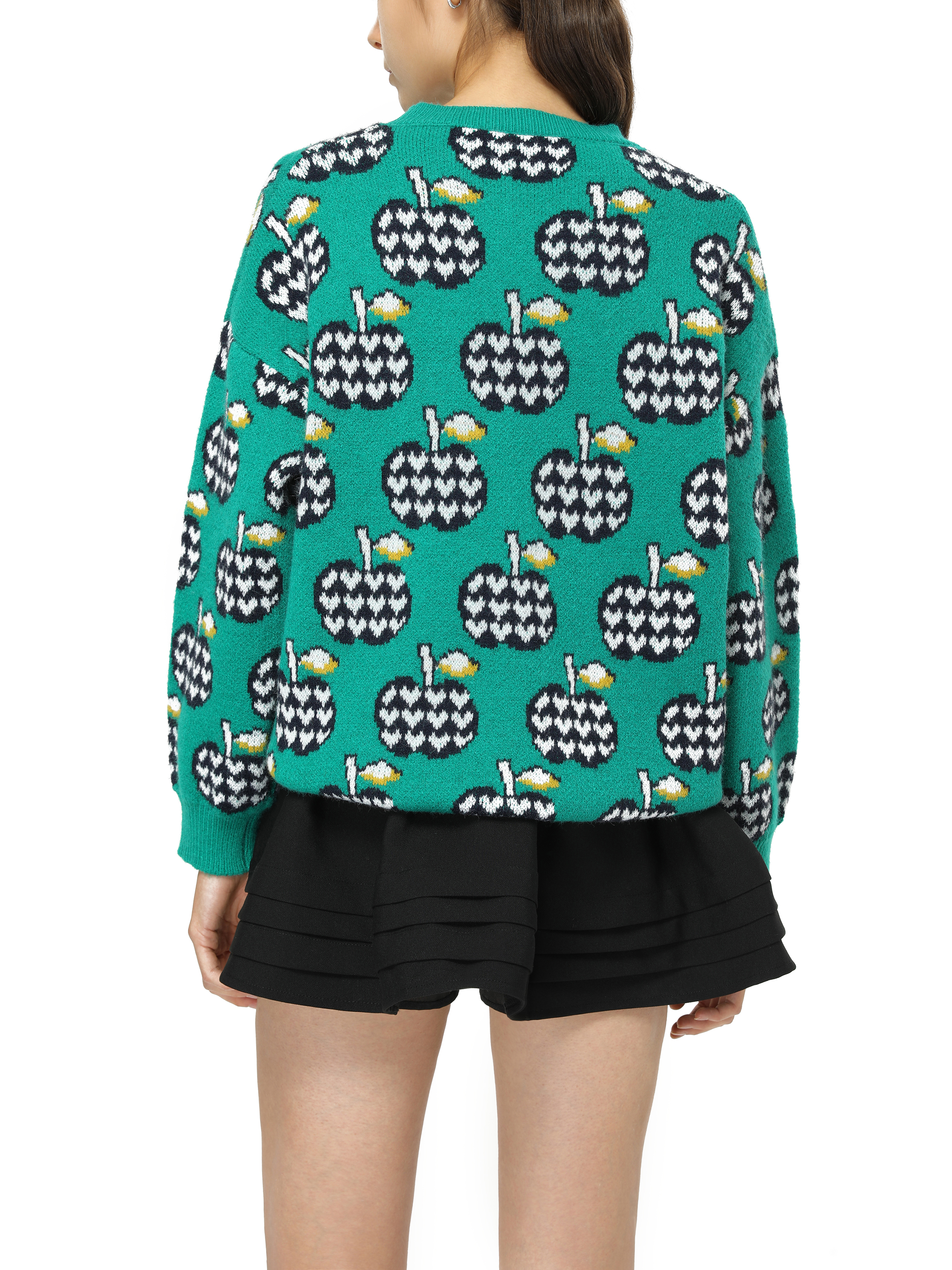 Colorful Heart Print Sweater - Cider