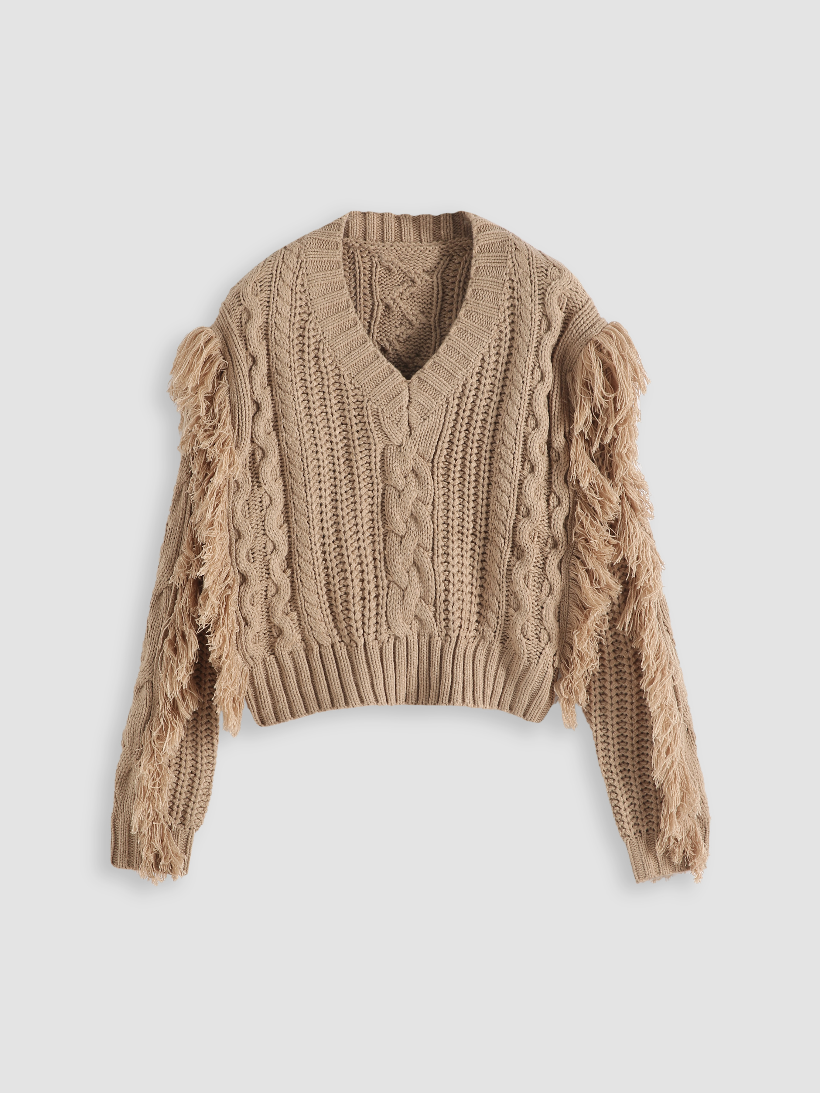 Cable knit outlet fringe sweater