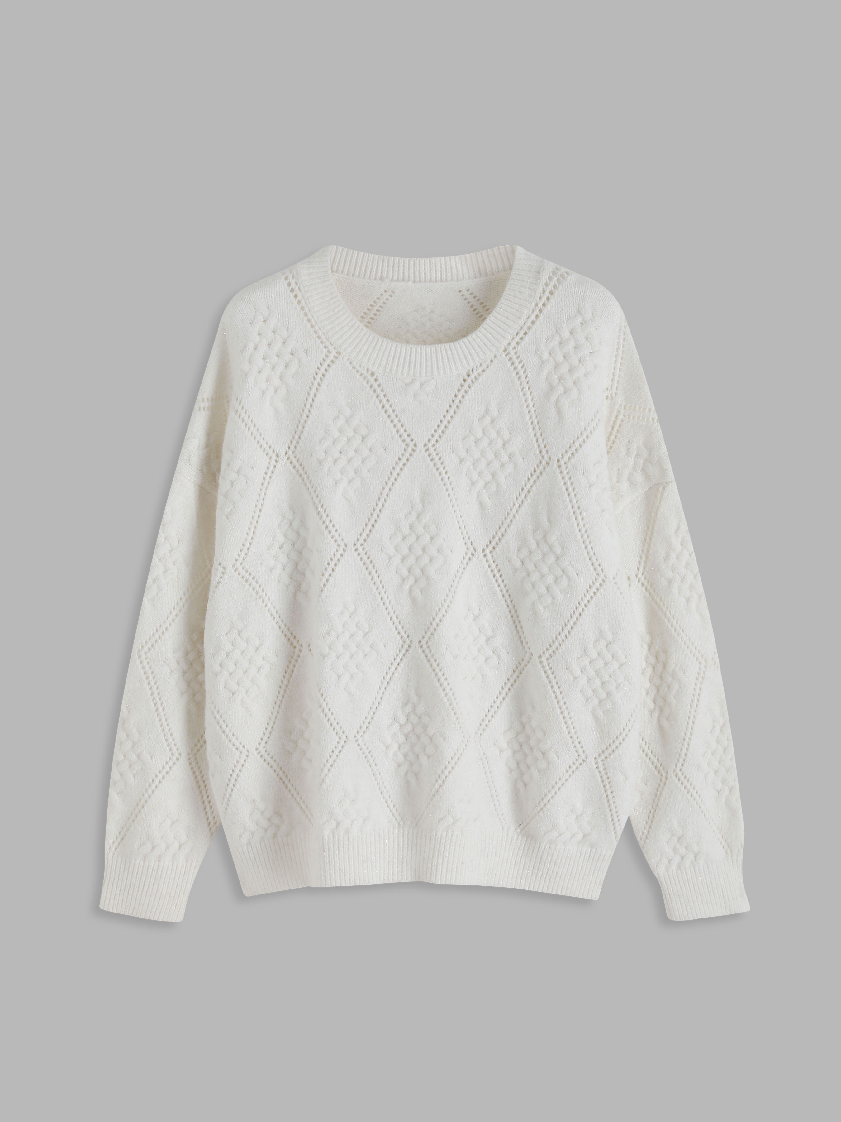 White Argyle Print Sweater - Cider