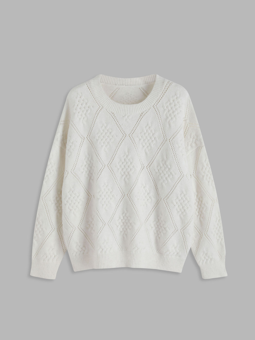 White Argyle Print Sweater