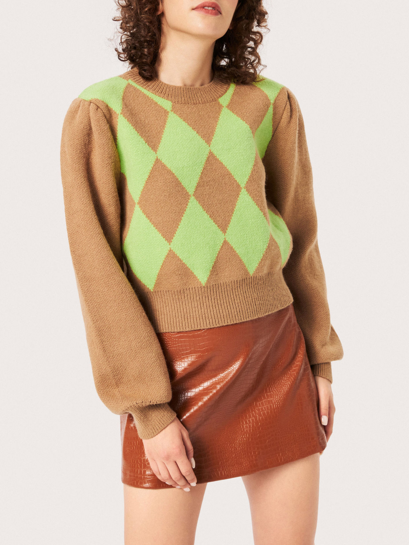 Wool-blend Argyle Print Knit Sweater