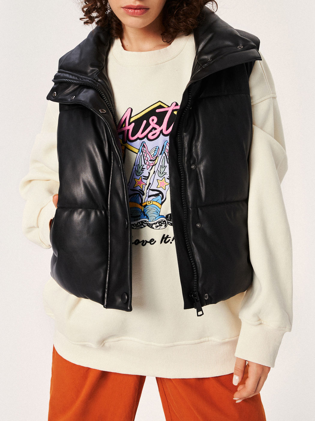 Faux Leather Puffer Coat Vest