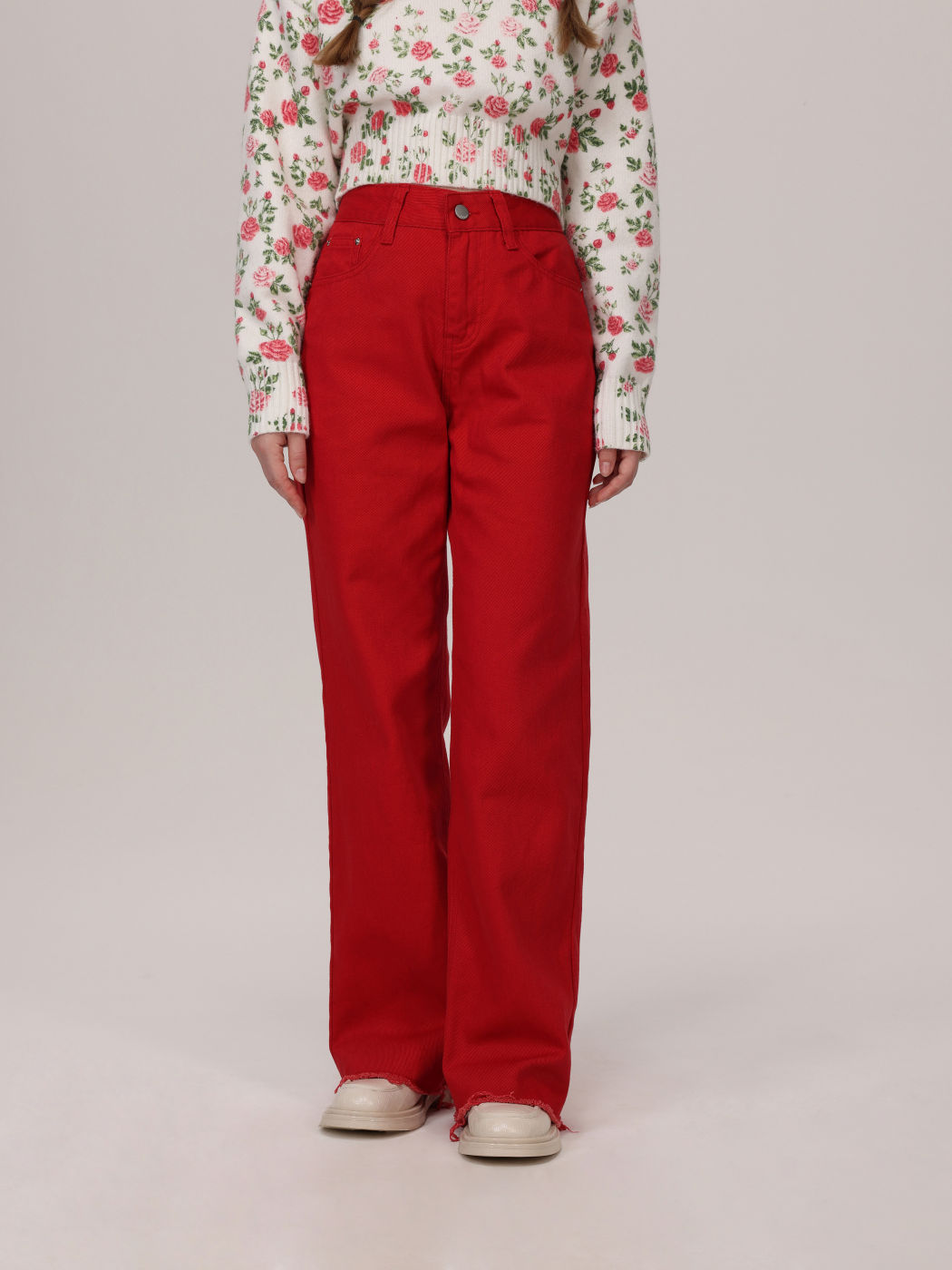 Mid Rise Cherry Soda Straight Leg Trousers