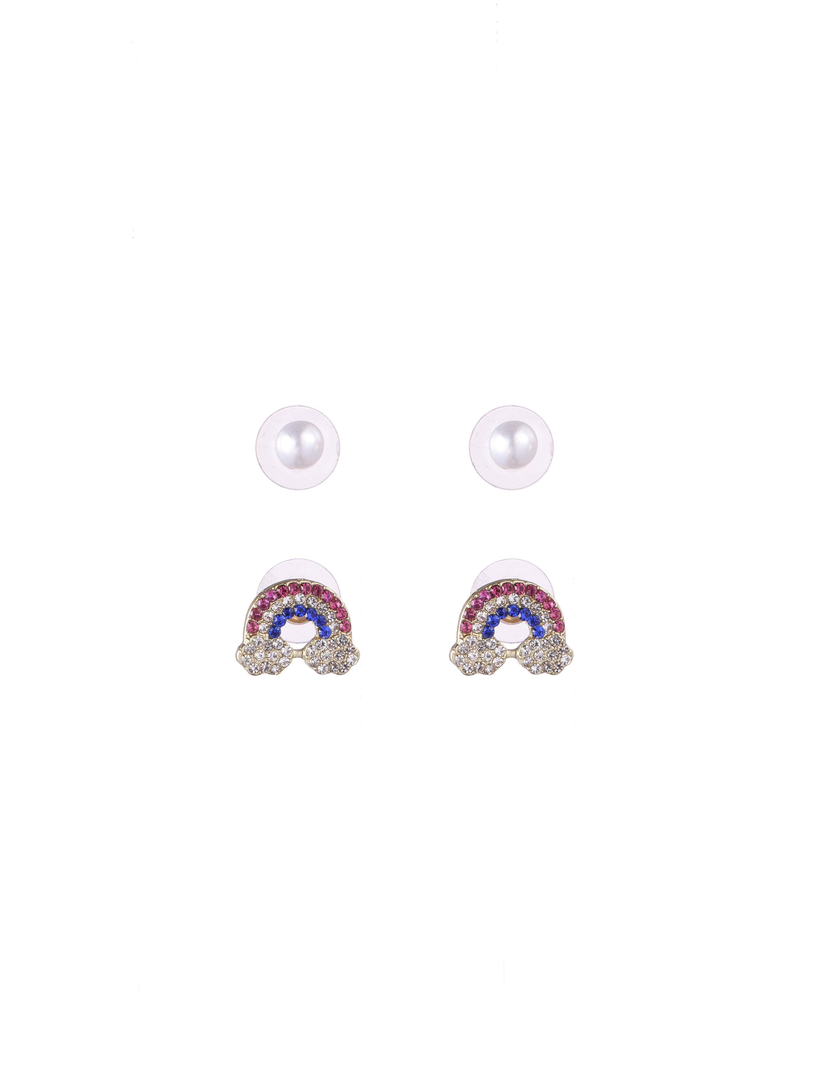 Rainbow & Faux Pearl Double Earrings Cider