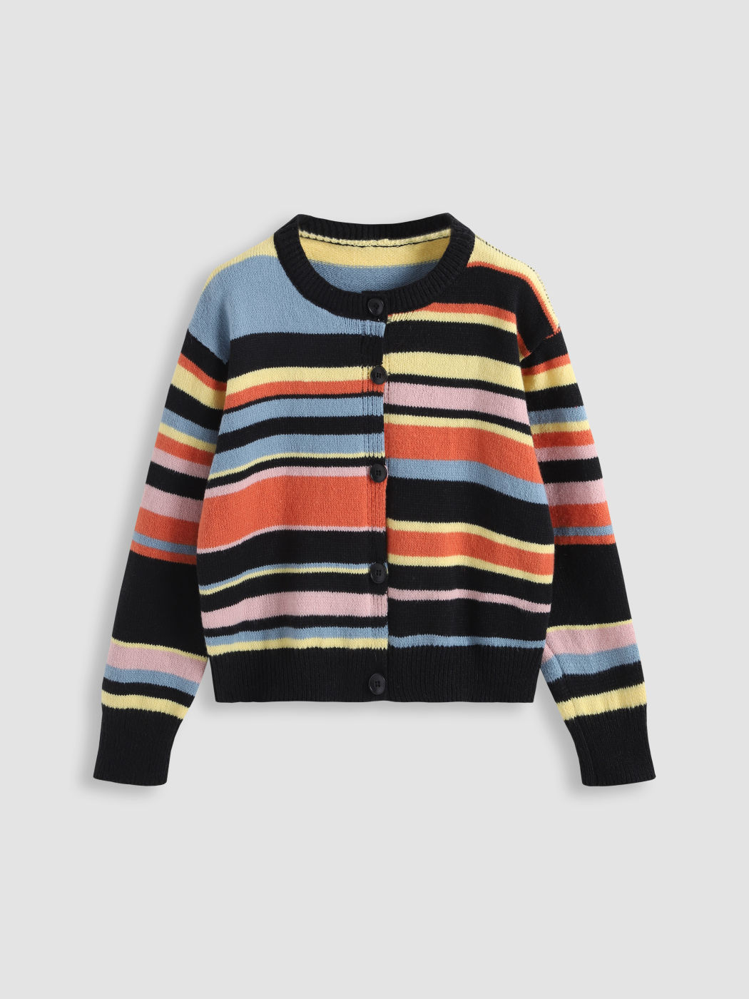 Strickjacke mit asymmetrischen Streifen