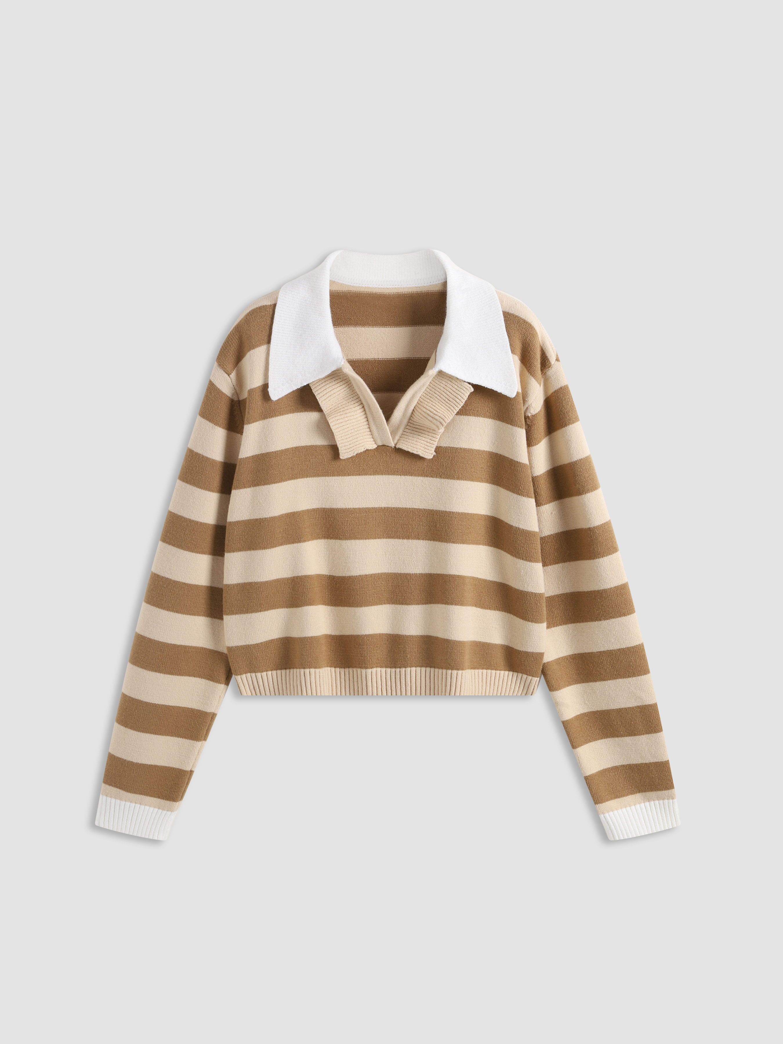 Lapel Striped Sweater Cider