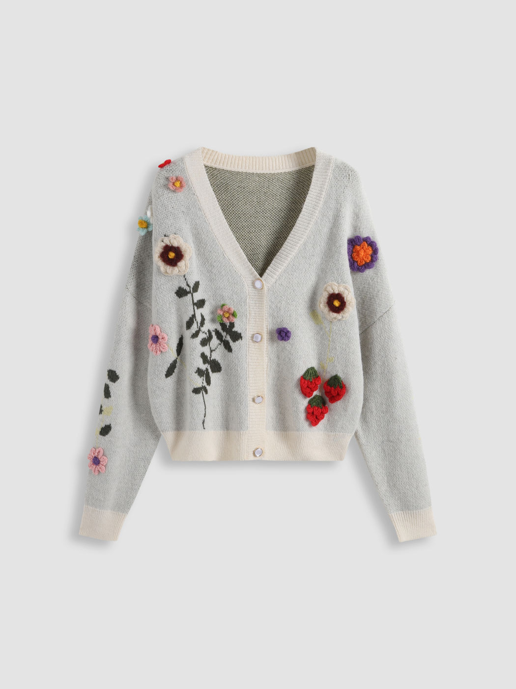 Graue Strickjacke mit 3D-Blumen