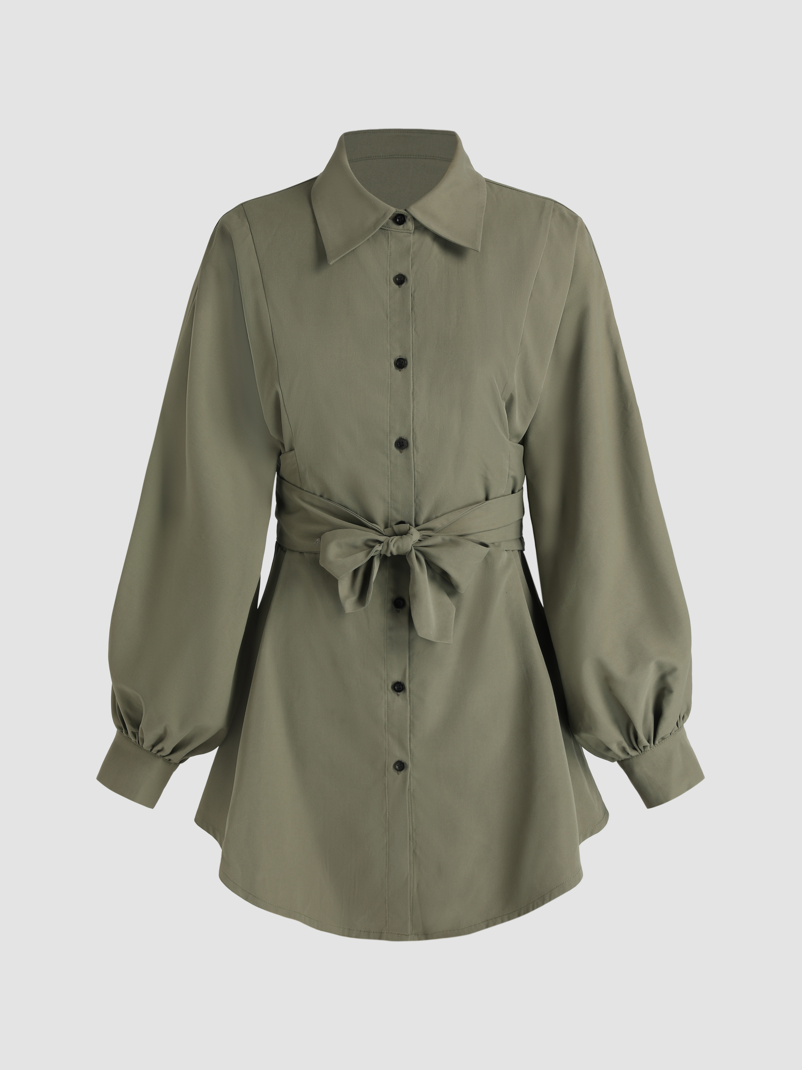 Green Tie Front Shirt Dress Cider