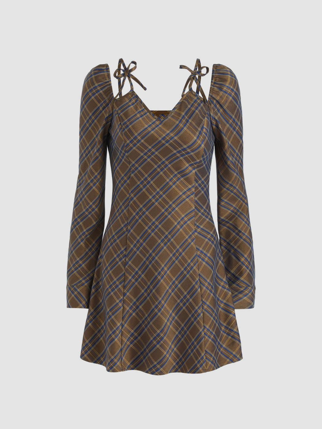 Plaid Pattern V-Neck Mini Dress - Main Image