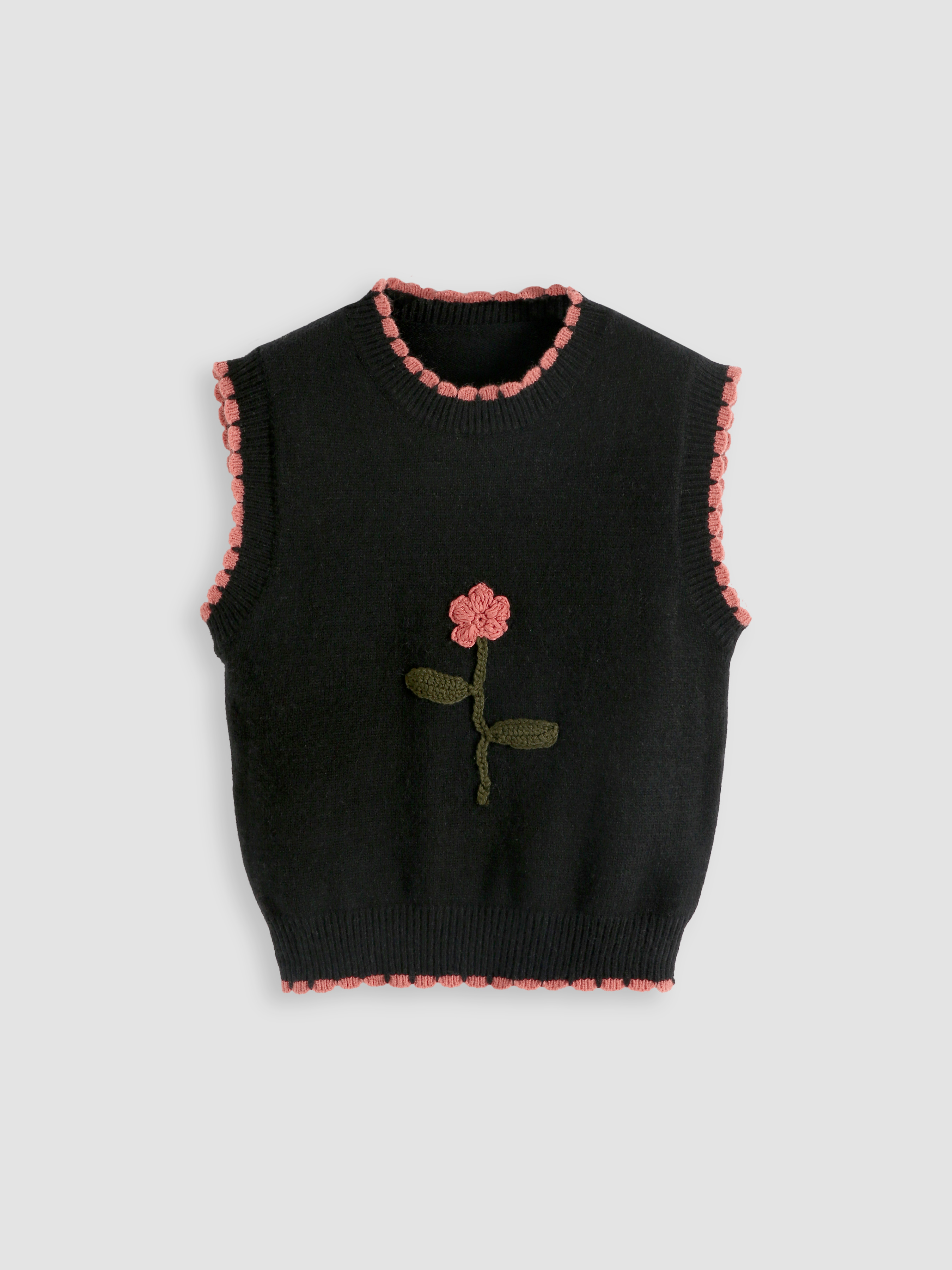 Floral Trim Knit Vest Cider