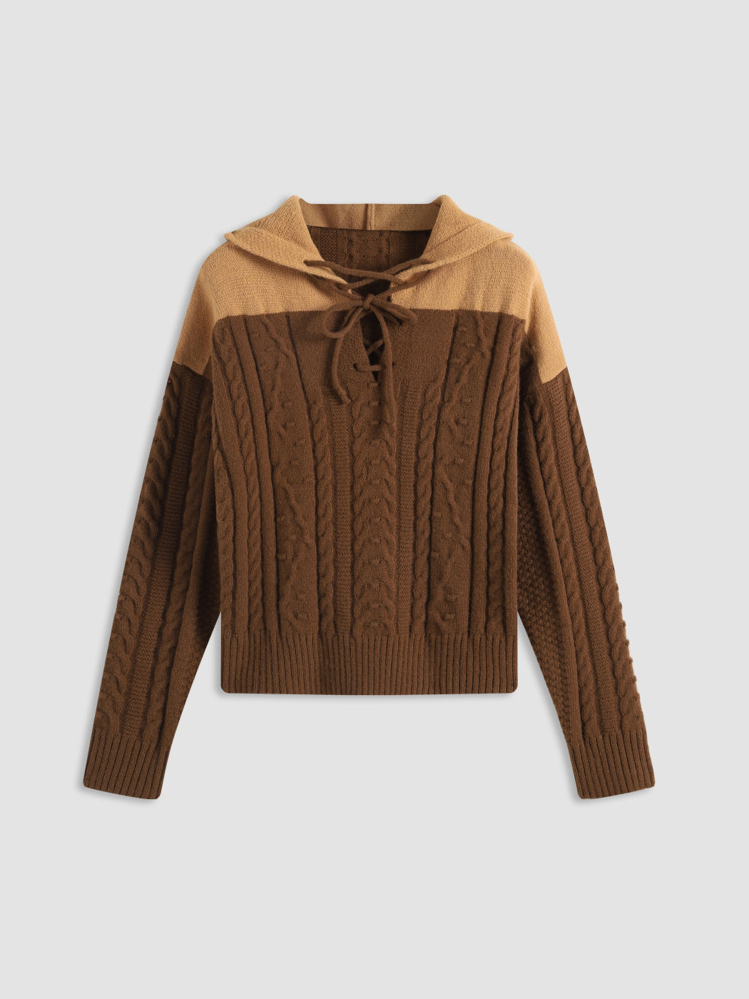 Zopfmuster-Pullover mit Krawatte vorne